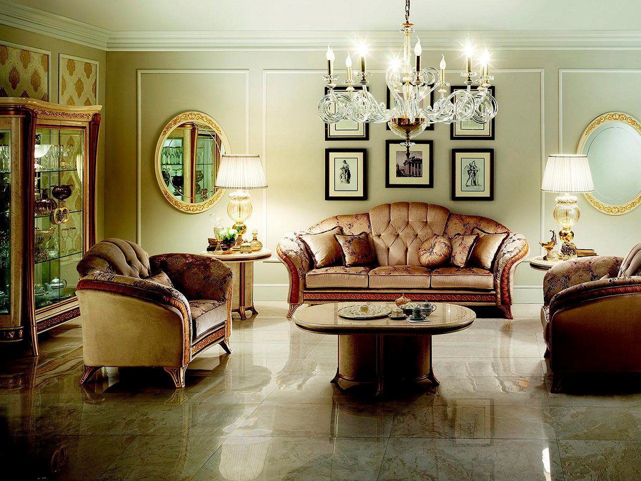 JVmoebel Wohnzimmer-Set, arredoclassic™ Sofagarnitur Sofa Couch 3 + 2 Wohnzimmer Designer Möbel Klassisch Barock
