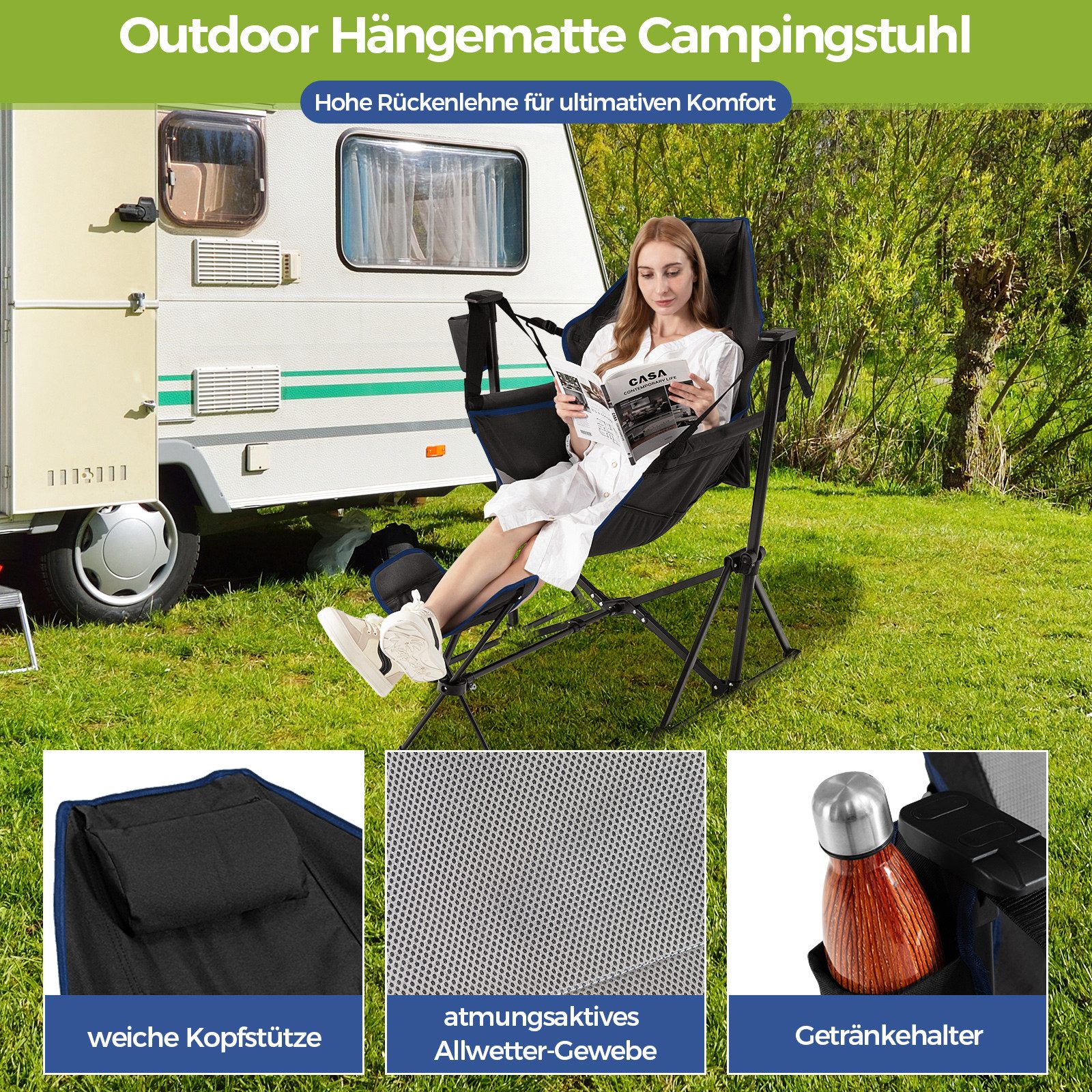 COSTWAY Campingstuhl, Klappstuhl mit Kopfstütze, verstellbar, günstig online kaufen