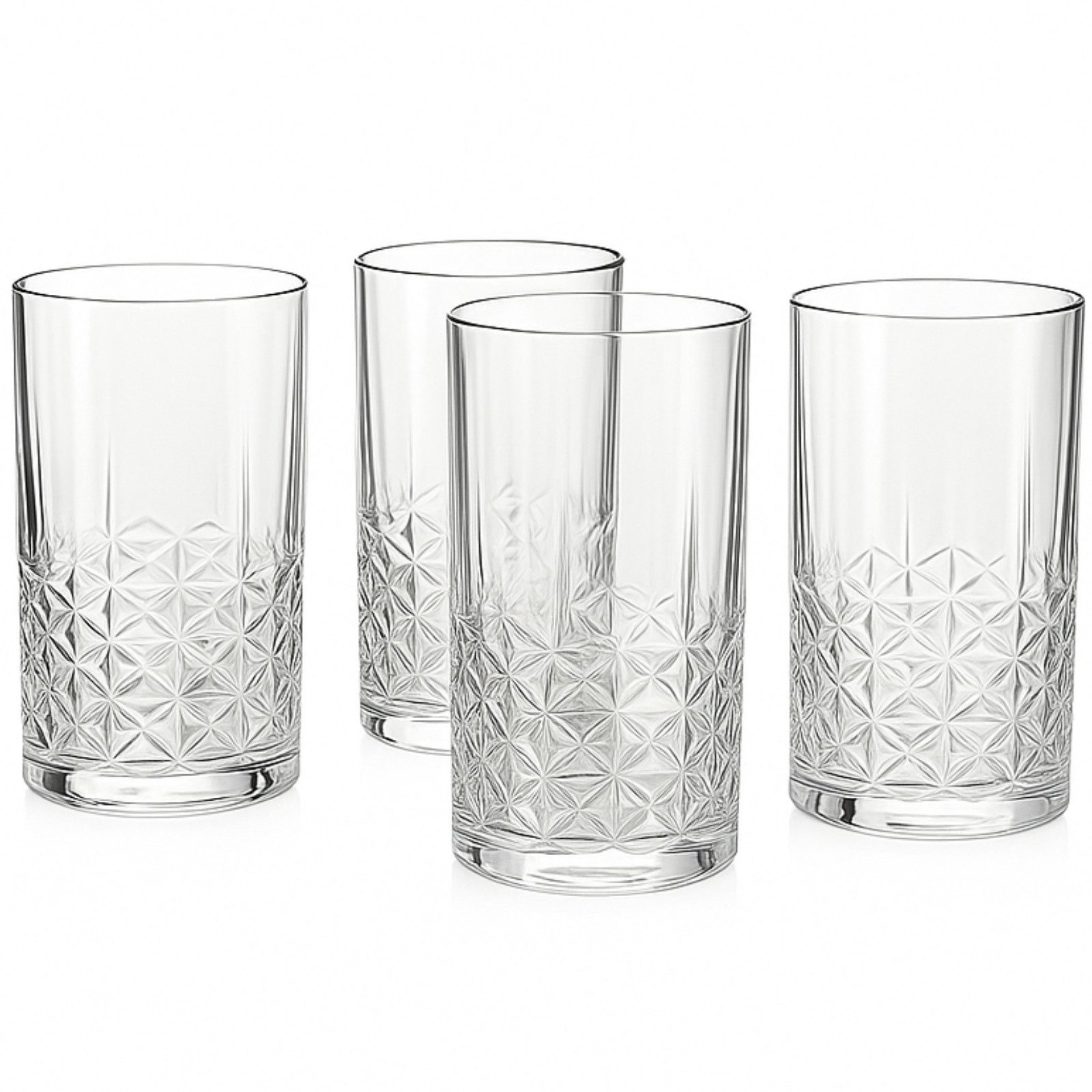 Koopman Cocktailglas Trinkglas Gläserset Longdrinks 360ml Transparent 4er Set, 4-tlg., Glas, Schliffmuster, Wasser, für Cocktails, 3mm Stärke, Langlebig