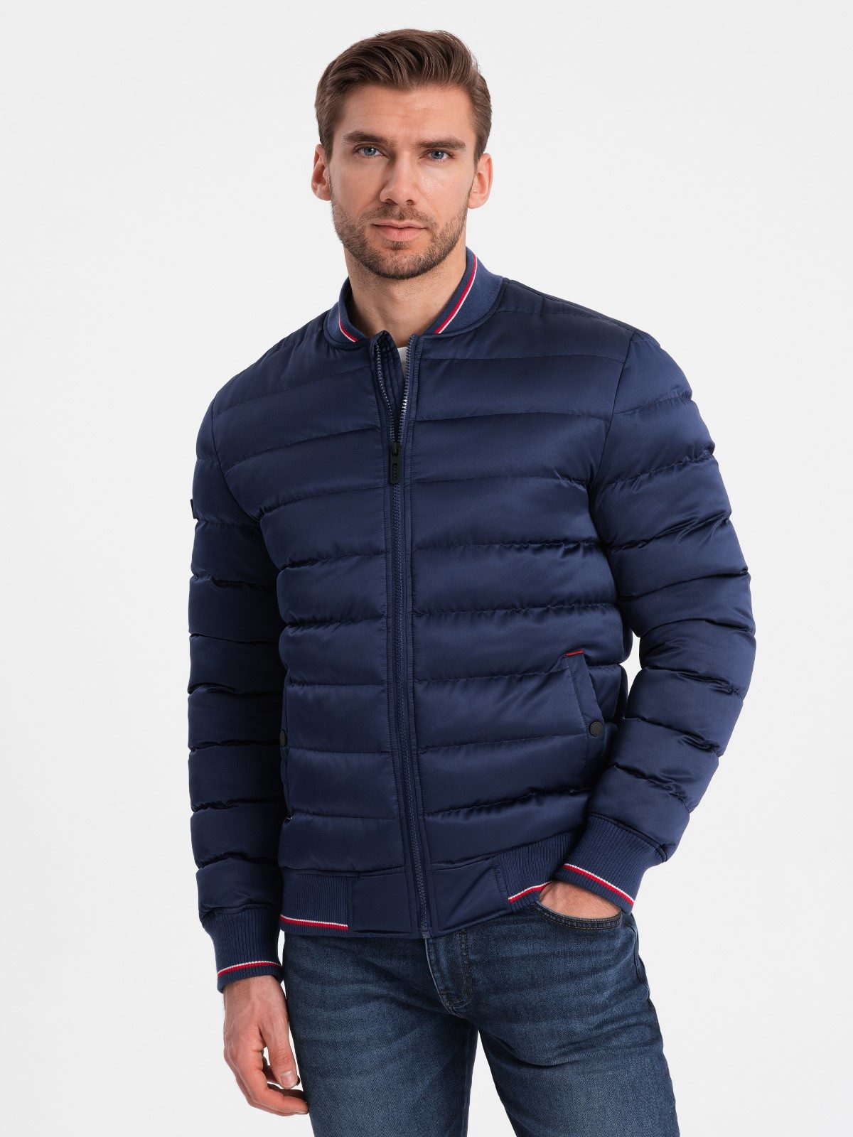 OMBRE Bomberjacke Herren-Bomberjacke mit Satin-Finish und kontrastierenden Rippbündchen