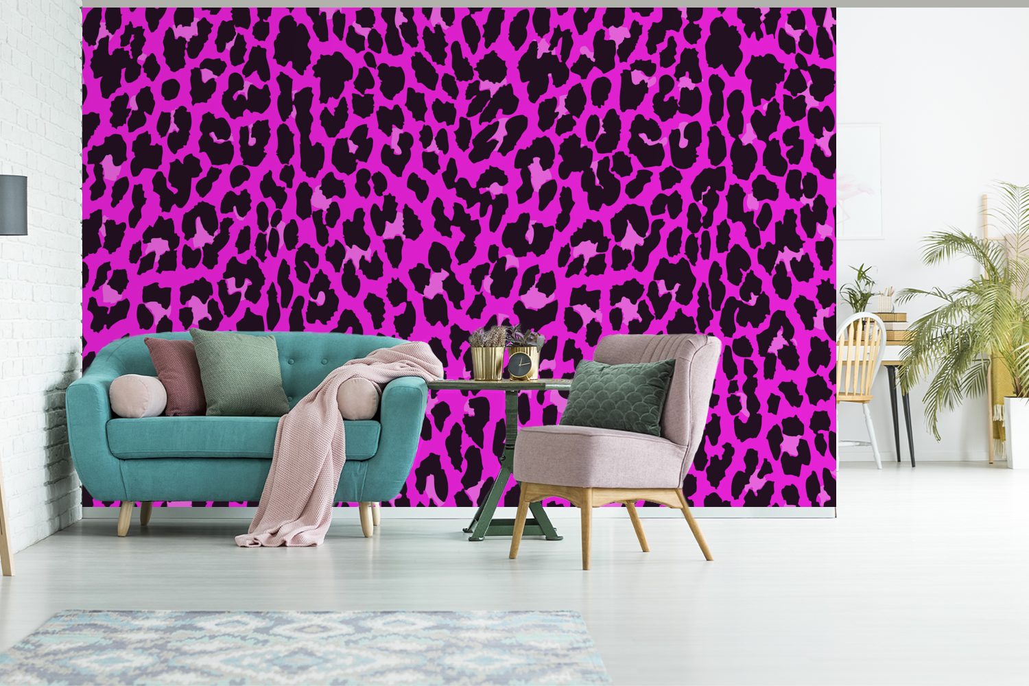 Kinderzimmer, Wohnzimmer, Tapete Fototapete - Rosa Schlafzimmer, Leopard Vinyl Wallpaper MuchoWow - Tiere, bedruckt, (6 Matt, für St),