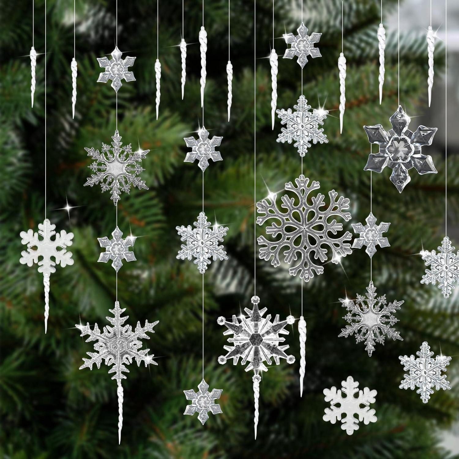 LuxusKollektion Christbaumschmuck Acryl Schneeflocken Eiszapfen Deko 44 Stück