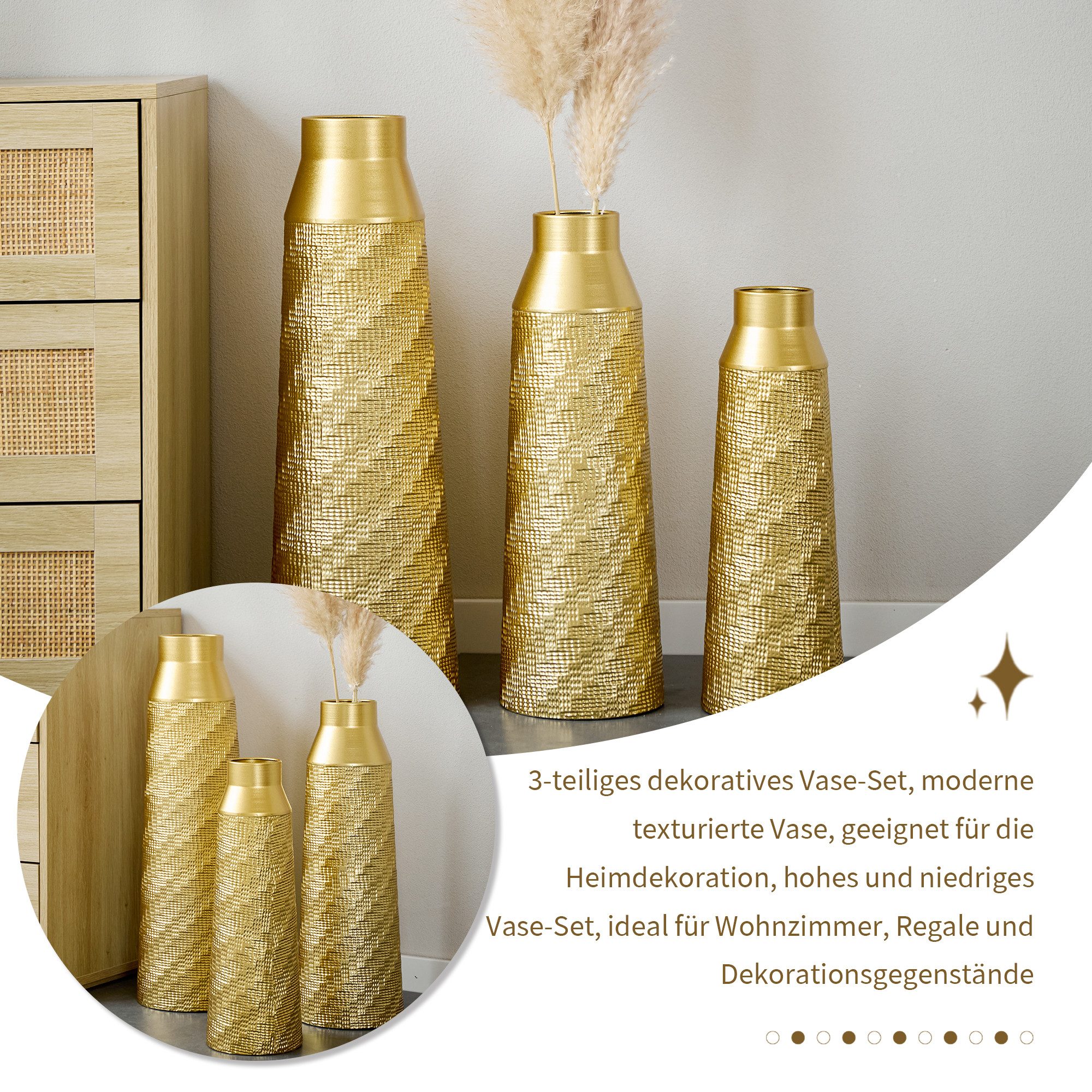 KLAM HOME Bodenvase Große Bodenvase 3er Set aus Metall, (50/65/83 cm), Mid-Century Modern (Dekovase Boden bis zur Decke reichende Vase, hohe dekorative Vase), V – Bild 5 von 5