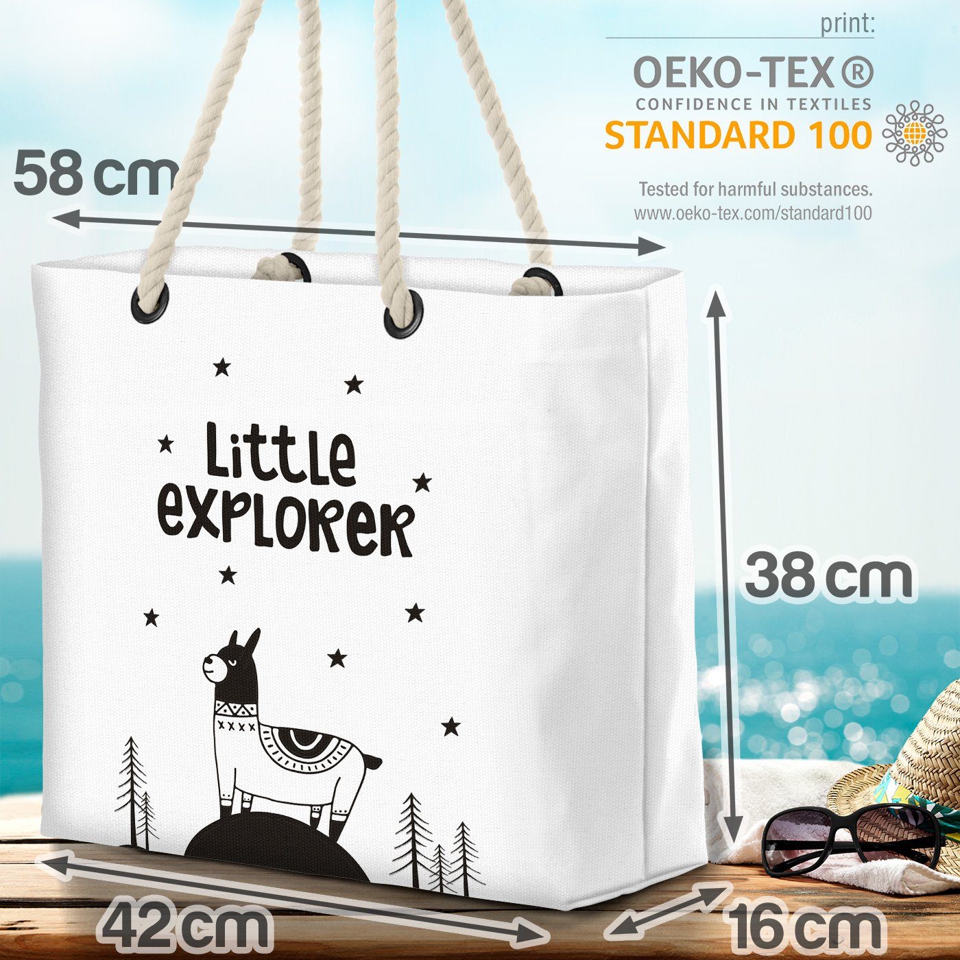 VOID Strandtasche (1-tlg), Skandinavien Wald Kinder Lama Kinderzimmer Abenteurer Haustiere Tiere