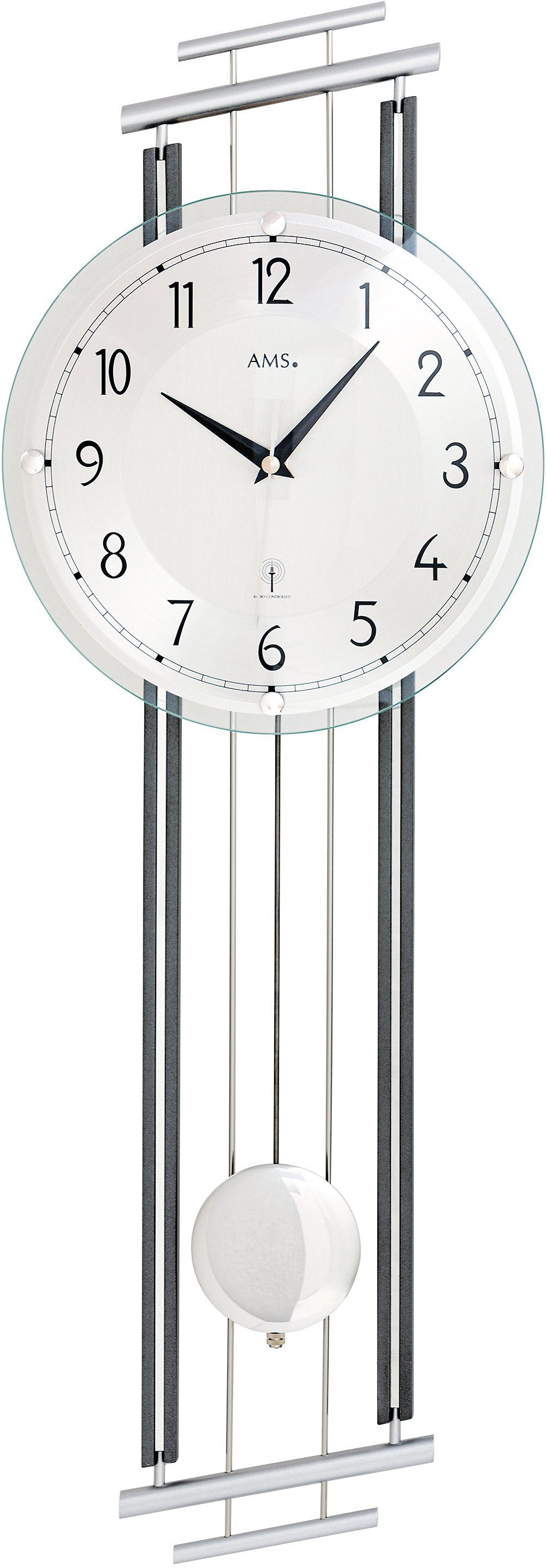 AMS Funk-Pendelwanduhr F5314 (Quarzuhr, Aluminium-/Holzgehäuse,Esszimmer,Wo günstig online kaufen