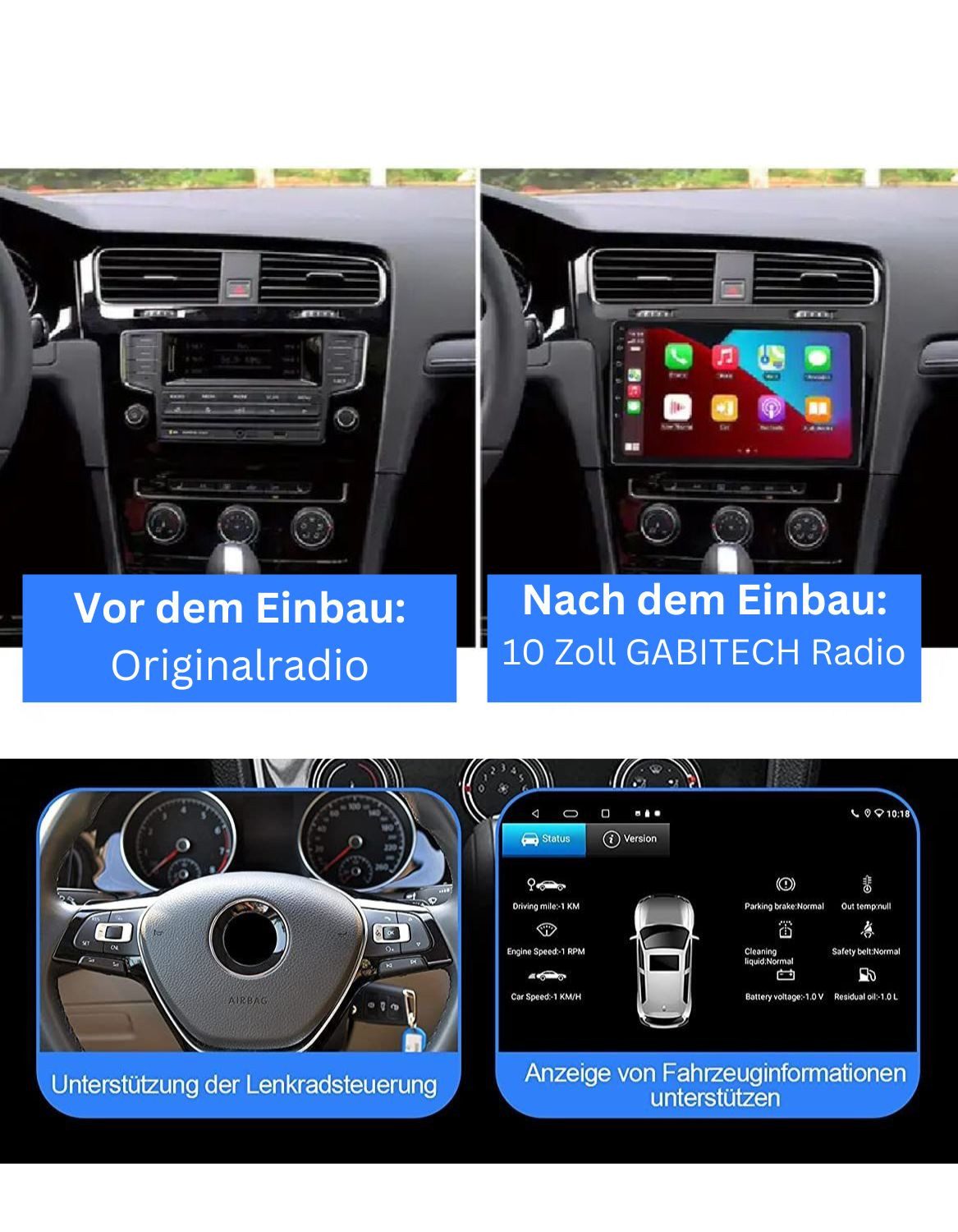 GABITECH 10 Zoll Android 13 Autoradio Navi für VW Golf 7 2013-2017 GPS BT Autoradio (FM / AM-Radio, RDS, DAB+ Optional, Drahtloses Carplay & AndroidAuto,3D Navi, 4GB RAM; 64GB ROM,WiFi,DAB)