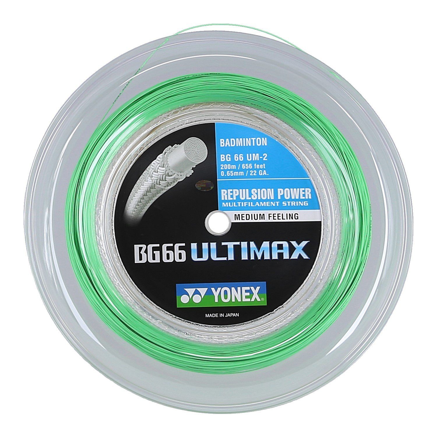 Yonex Badmintonsaite BG 66 Ultimax (Power+Komfort) grün 200m Rolle, Saitendicke: 0.65