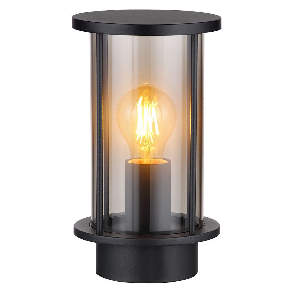 GLOBO LIGHTING LED Laterne, Leuchtmittel inklusive, Warmweiß, LED Wandleuchte Edelstahl schwarz rauchfarben Feuer-Effekt H 25,2 cm