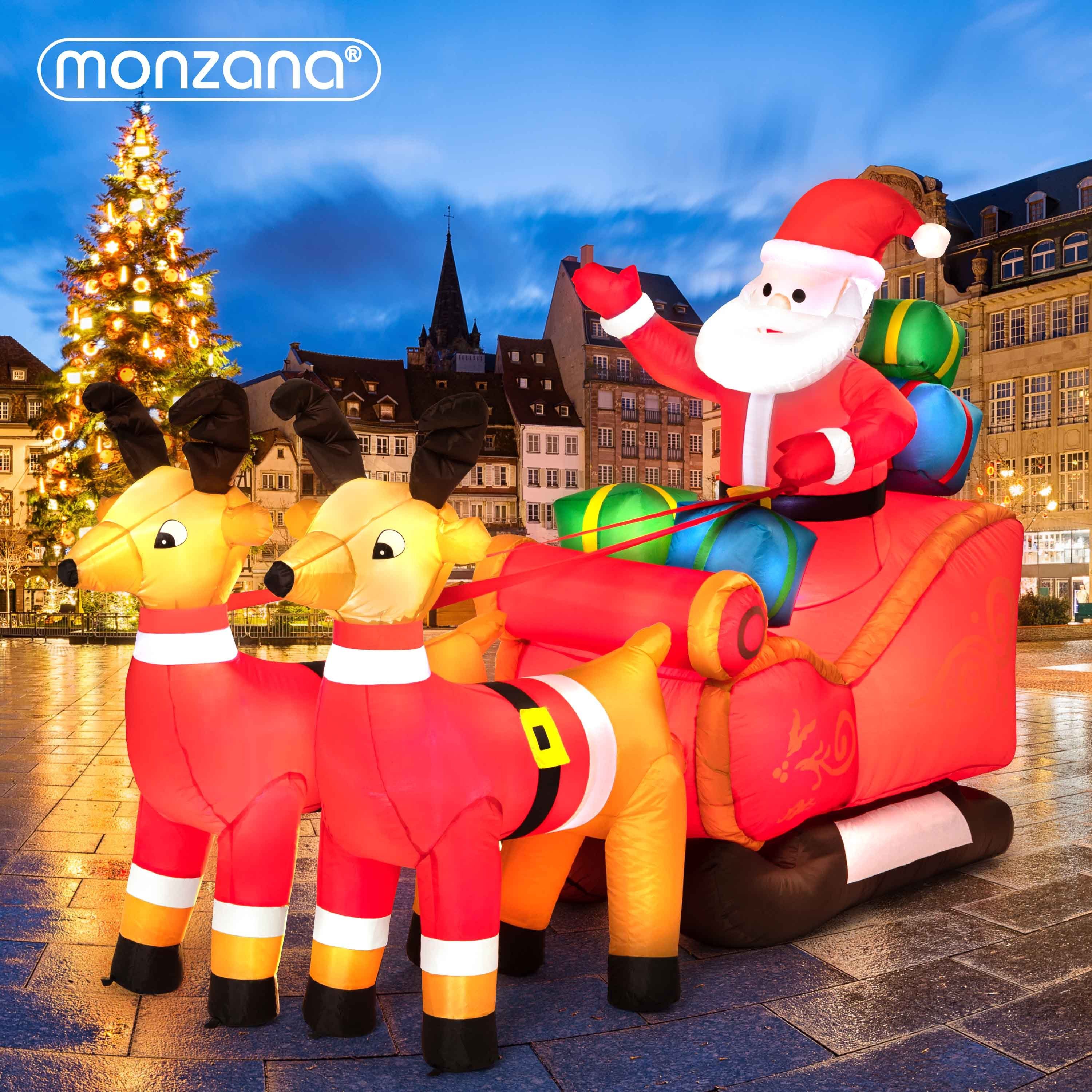 Rentiere Beleuchtet LED Weihnachtsmann, Aufblasbarer Außen Schlitten monzana IP44 Groß mit