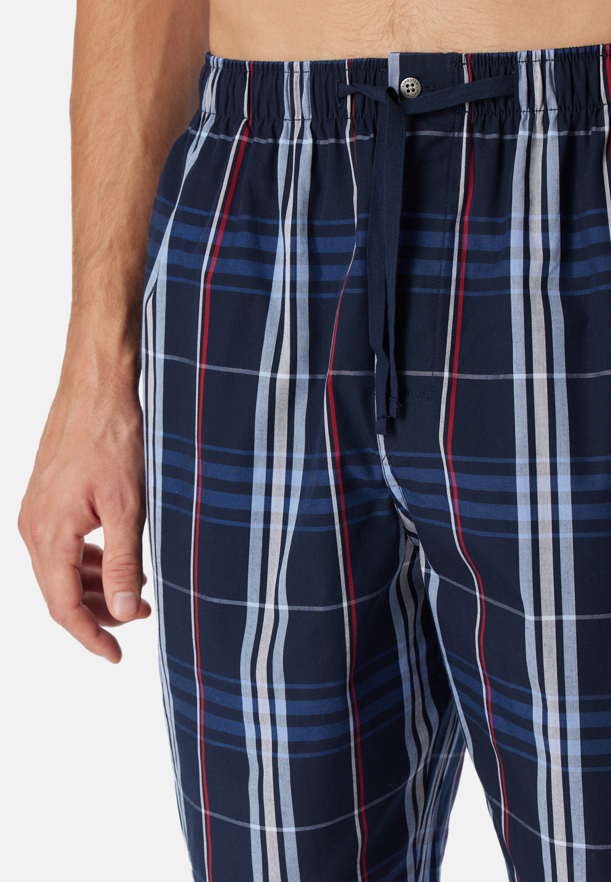 Schiesser Schlafhose Mix + Relax Karierte Hose (1-tlg) Blau Baumwolle - Herren-Bermudashorts Schlafanzug 