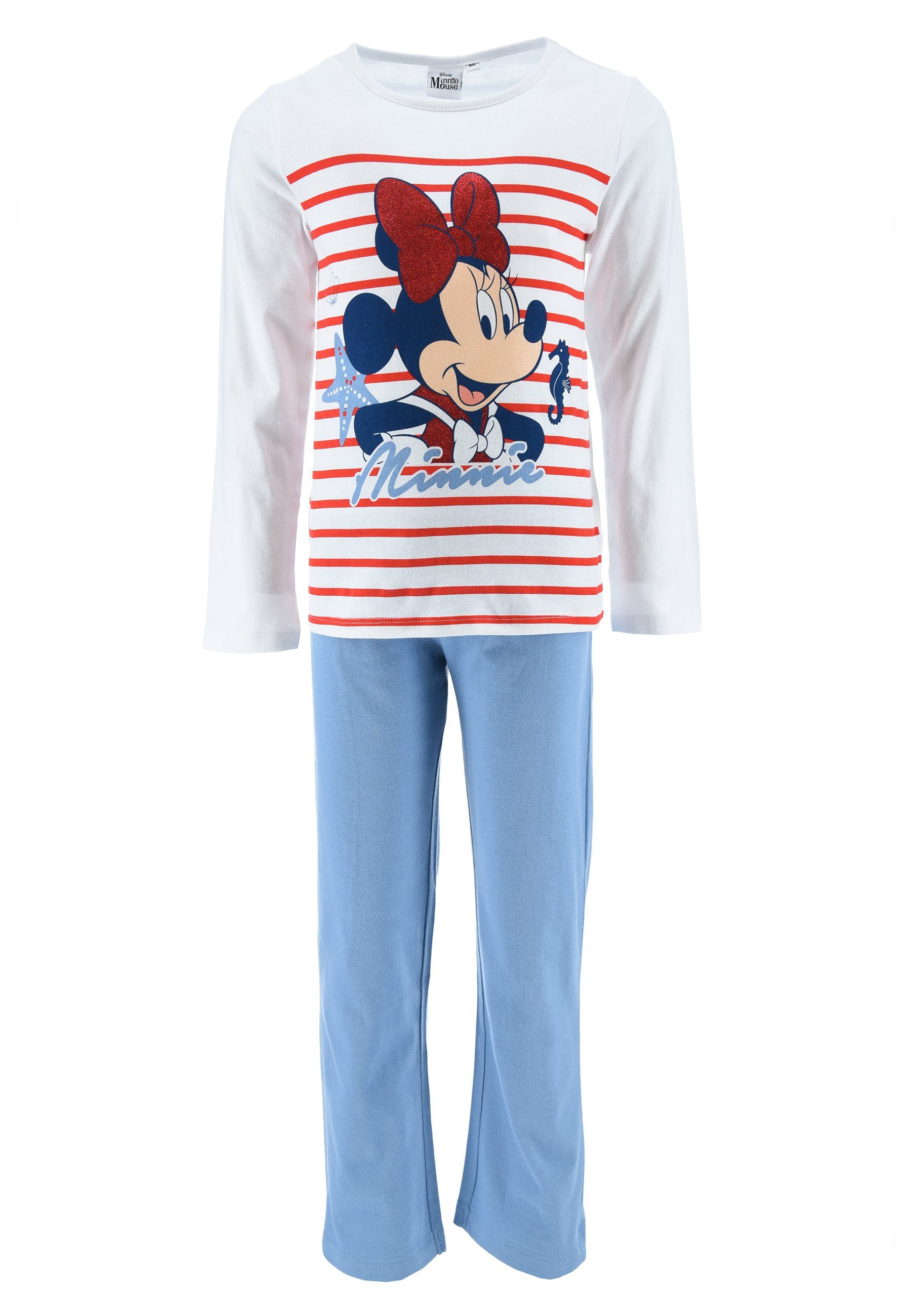 Shirt Schlaf-Hose (2 Mini Disney Mädchen Langarm + Pyjama tlg) Schlafanzug Maus Mouse Rot Minnie Kinder Schlafanzug