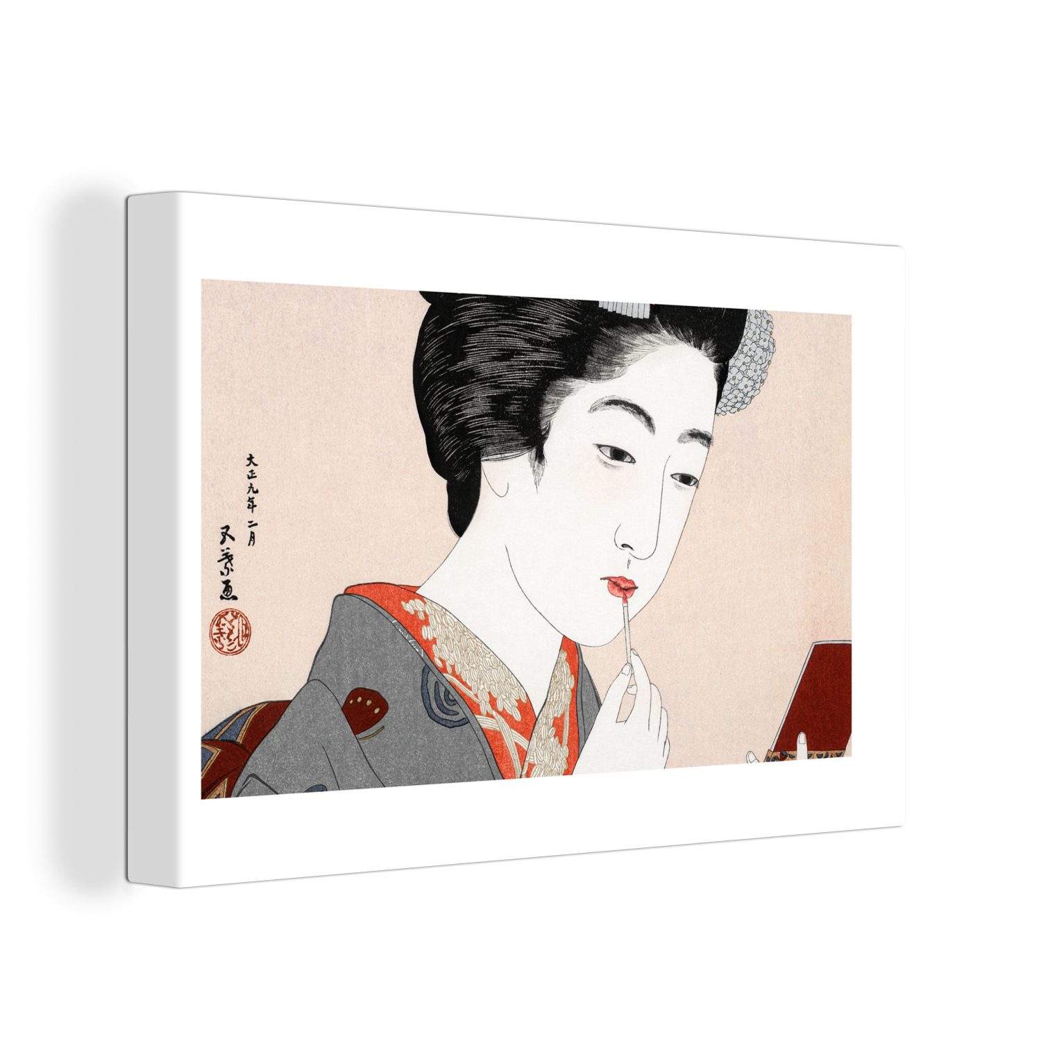 OneMillionCanvasses® Leinwandbild Frau - Make-up - Japanisch - Vintage, (1 St), Wandbild Leinwandbilder, Aufhängefertig, Wanddeko, 30x20 cm