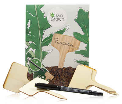 OwnGrown Blumenanhänger Premium Pflanzstecker Set - 60 Tafeln aus Holz - mit Stift zur Beschriftung