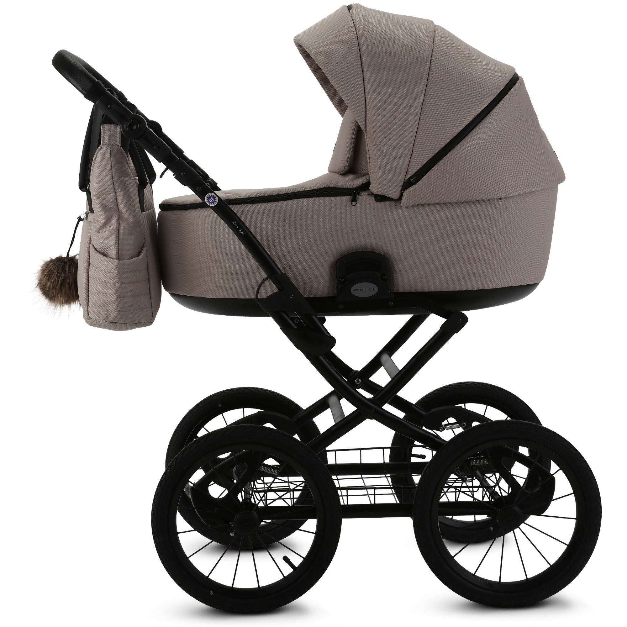 Knirpsenland Kombi-Kinderwagen Retro Style 2in1 inkl. Sportwagen, Wickeltasche & viel Zubehör, (Spar-Set), hohe Sicherheit durch One-Klick System der Kinderwagenaufsätze