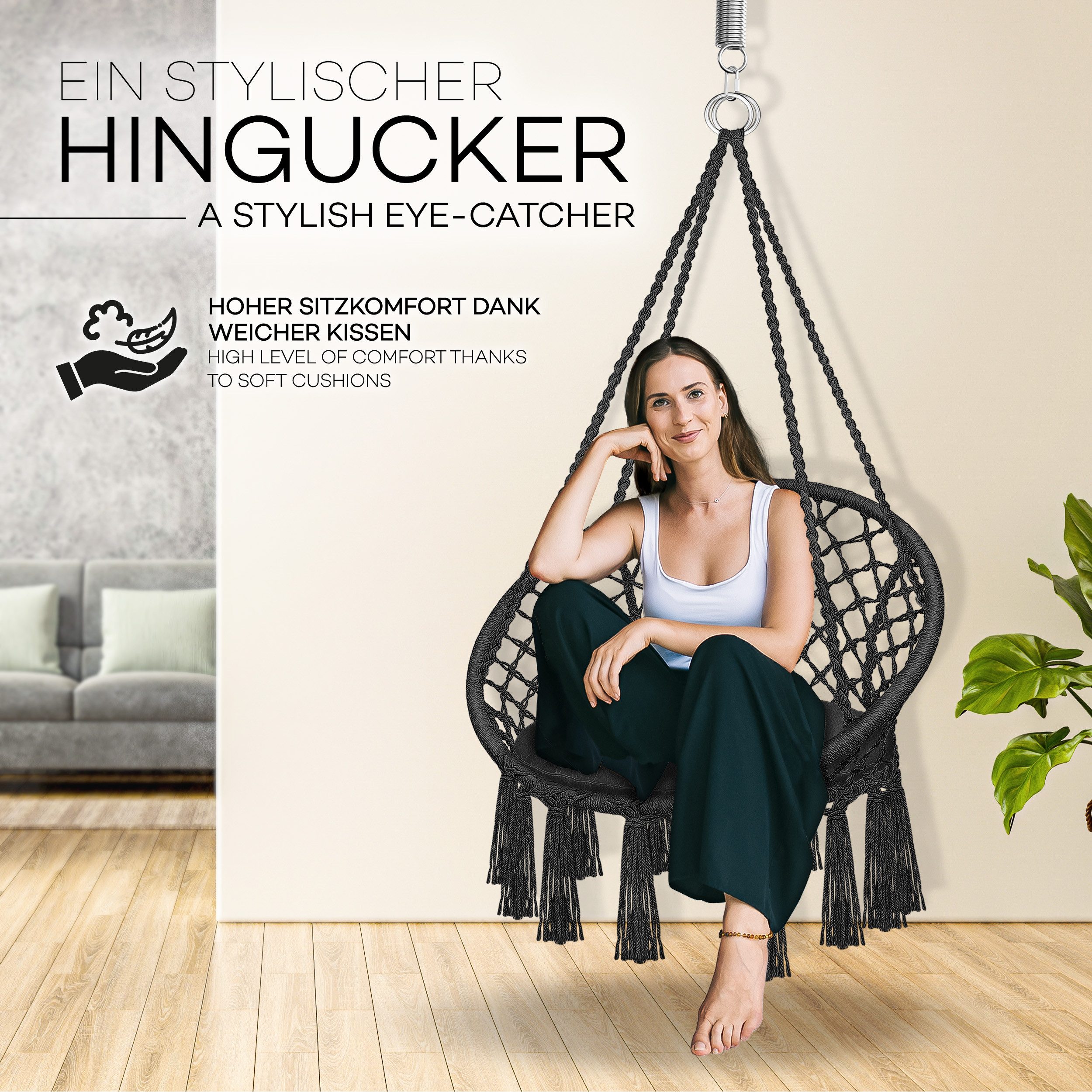 tillvex Hängesessel tillvex® Hängesessel Hängestuhl Hängeschaukel Hängekorb Hängesitz (Set), Kissen