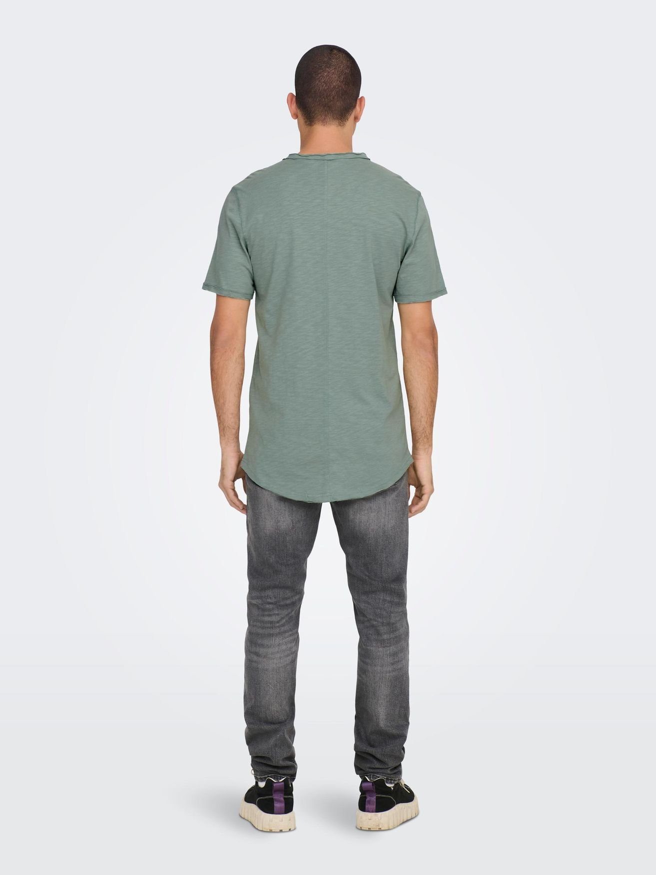Basic SONS Kurzarm Rundhals & ONSBENNE in T-Shirt Einfarbiges ONLY Langes 4783 Grün Shirt T-Shirt