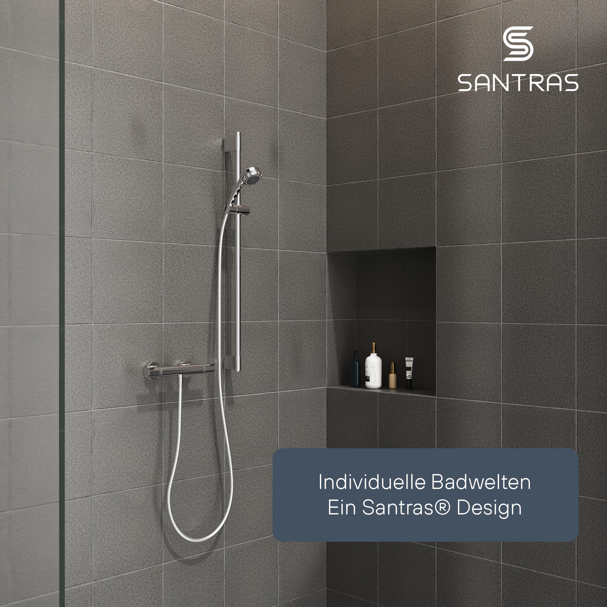 Santras Duschstange SANTRAS® Brausestange in Chrom - 70/90/100 cm Wandstange für Dusche – Bild 3 von 5