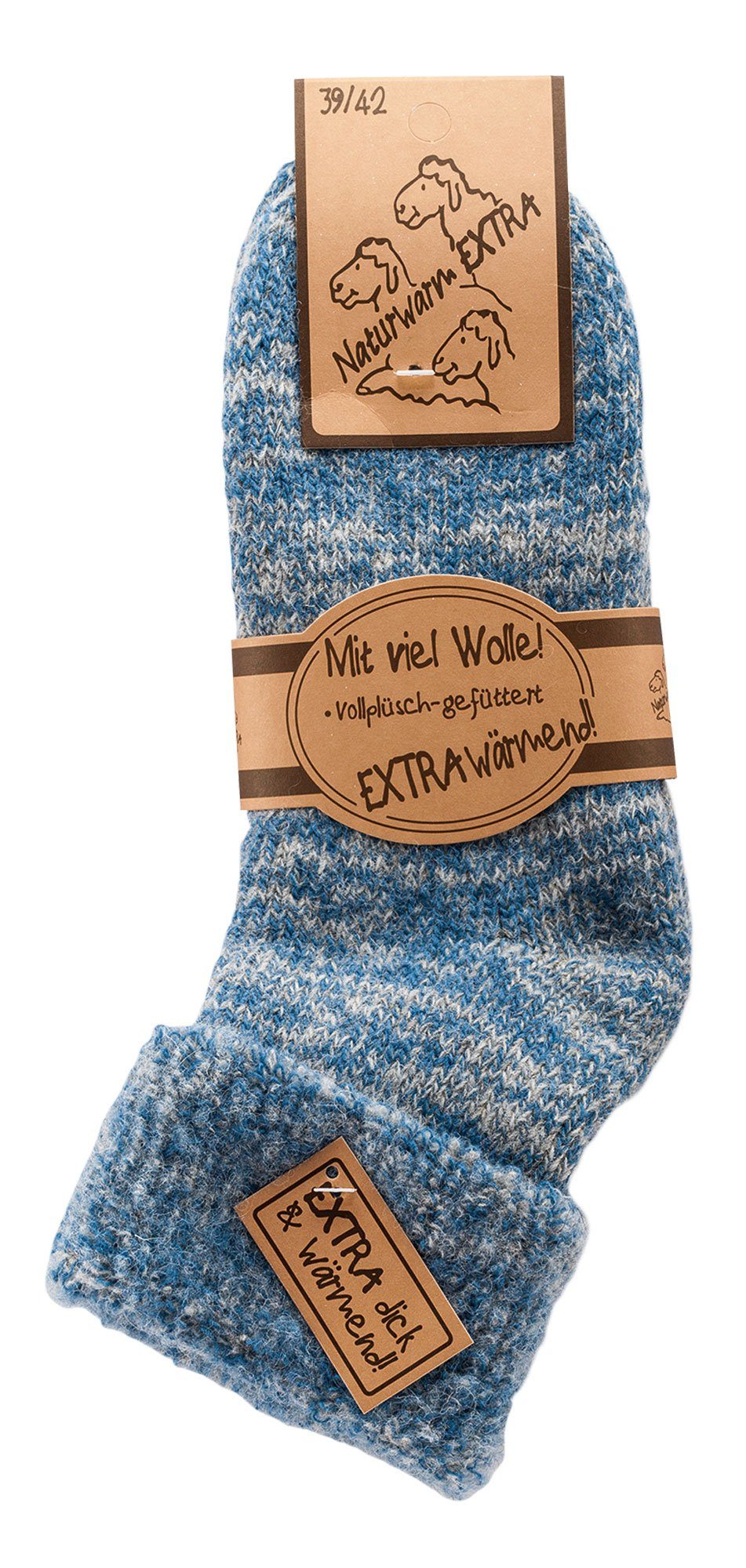 Wowerat Socken MEGA warme Socken jeansmelange Homesocks dick Wolle Paar) 63% Thermosocken (1 extra