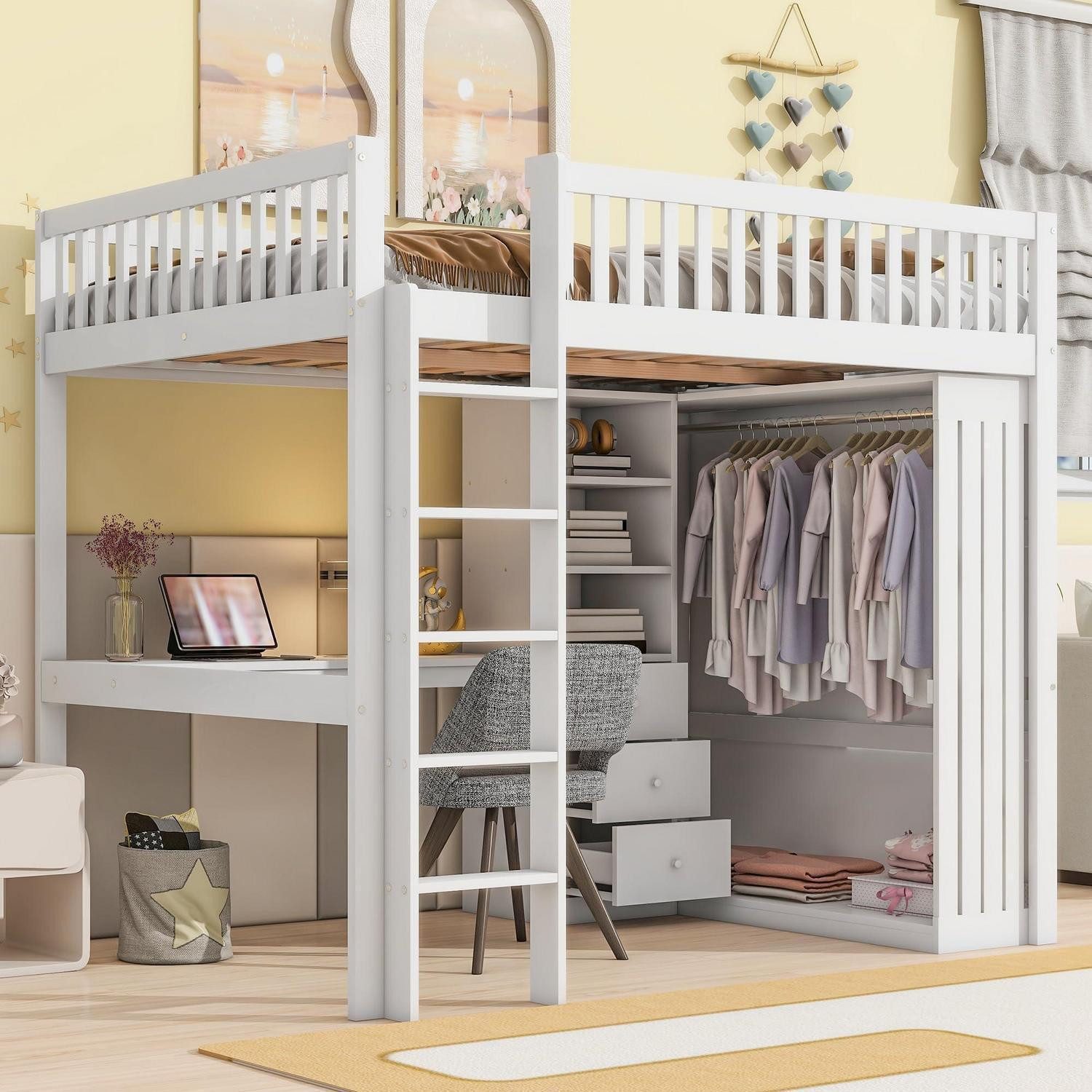 LuxusKollektion Kinderbett Hochbett 140x200cm mit Schreibtisch