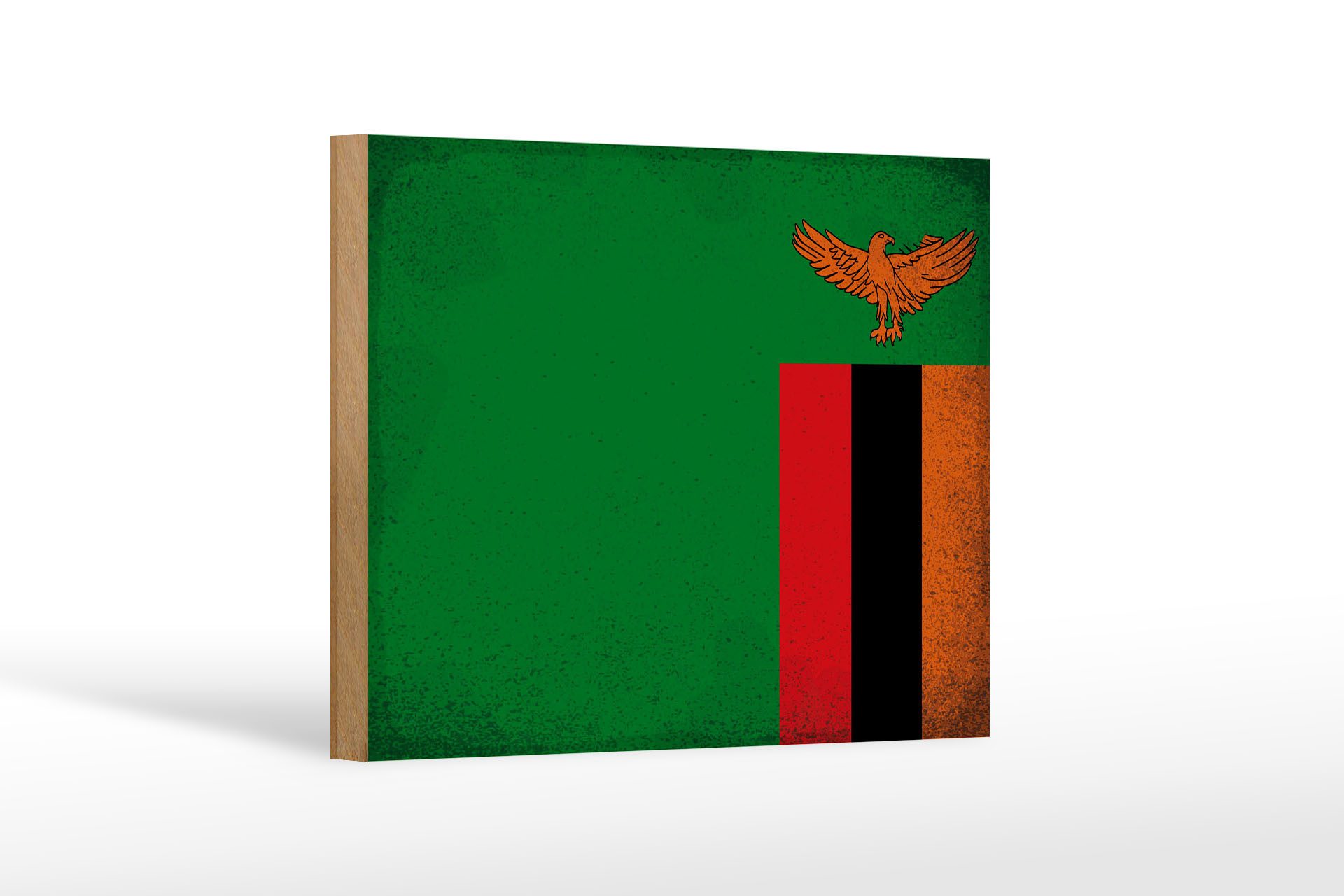 Femer GmbH Holzbild Flagge Sambia 18x12 cm Flag of Zambia Vintage, Flaggen (1 St), Glatte Holzfaserplatte (MDF), vorn beschichtet