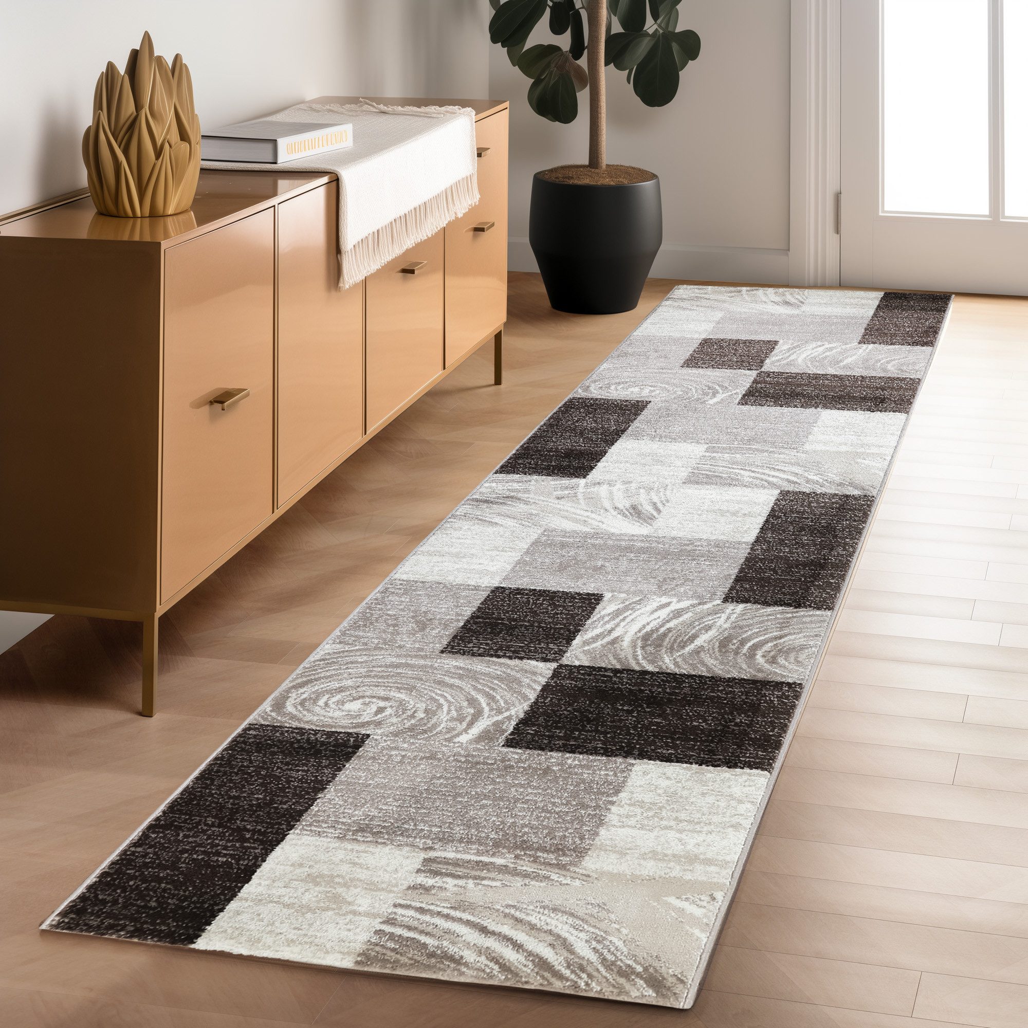 Carpettex Designteppich Abstrakt Kariert Design, Läufer, Höhe: 12 mm, Modern Kurzflor Teppich Wohnzimmer Kariert Design verschidene größen