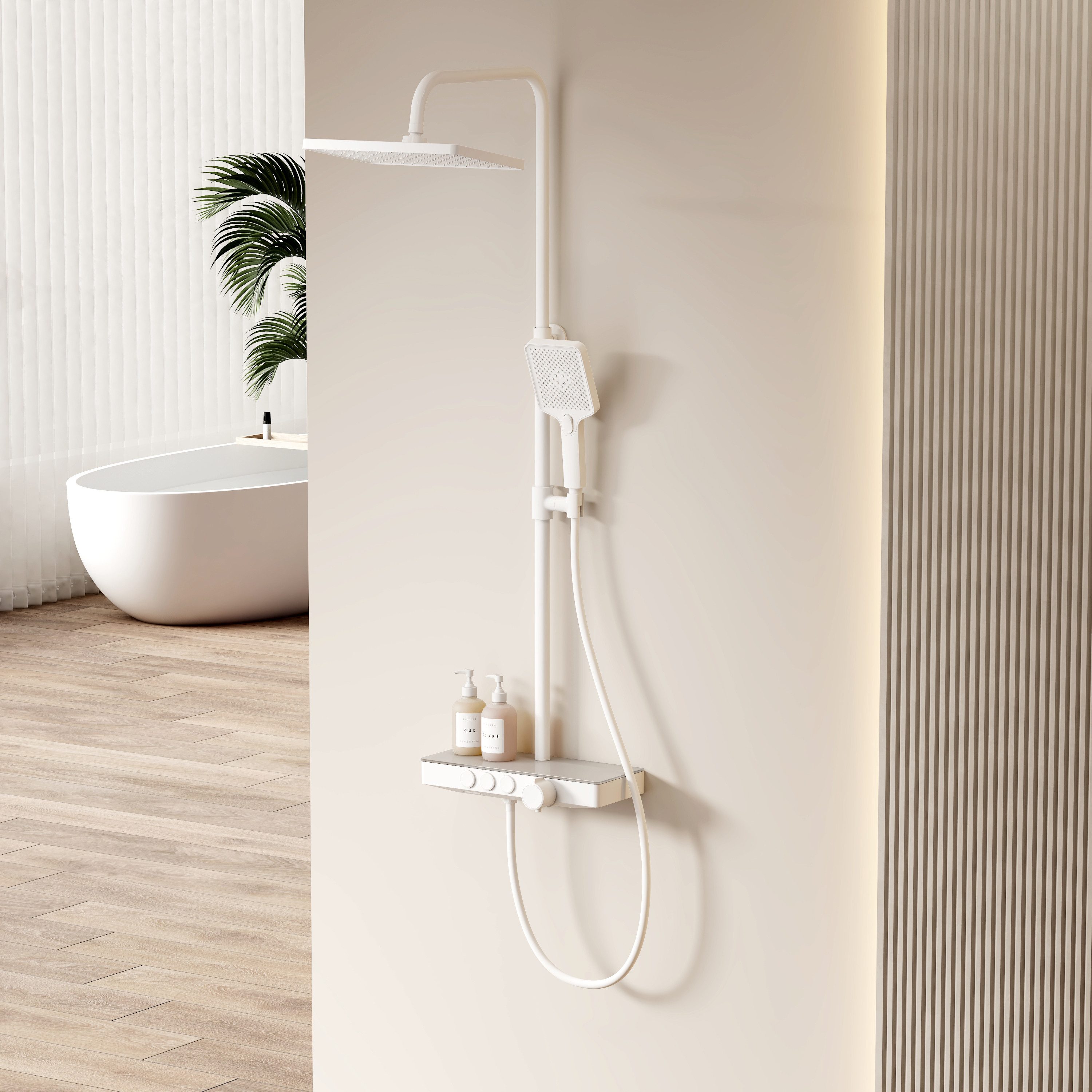 EMKE Duschsystem Duschset eckig mit Thermostat 38 °C, Regendusche und Handbrause, Chrom, 3 Strahlart(en), höhenverstellbar,mit 45cm Thermostatische Platte,Duschset