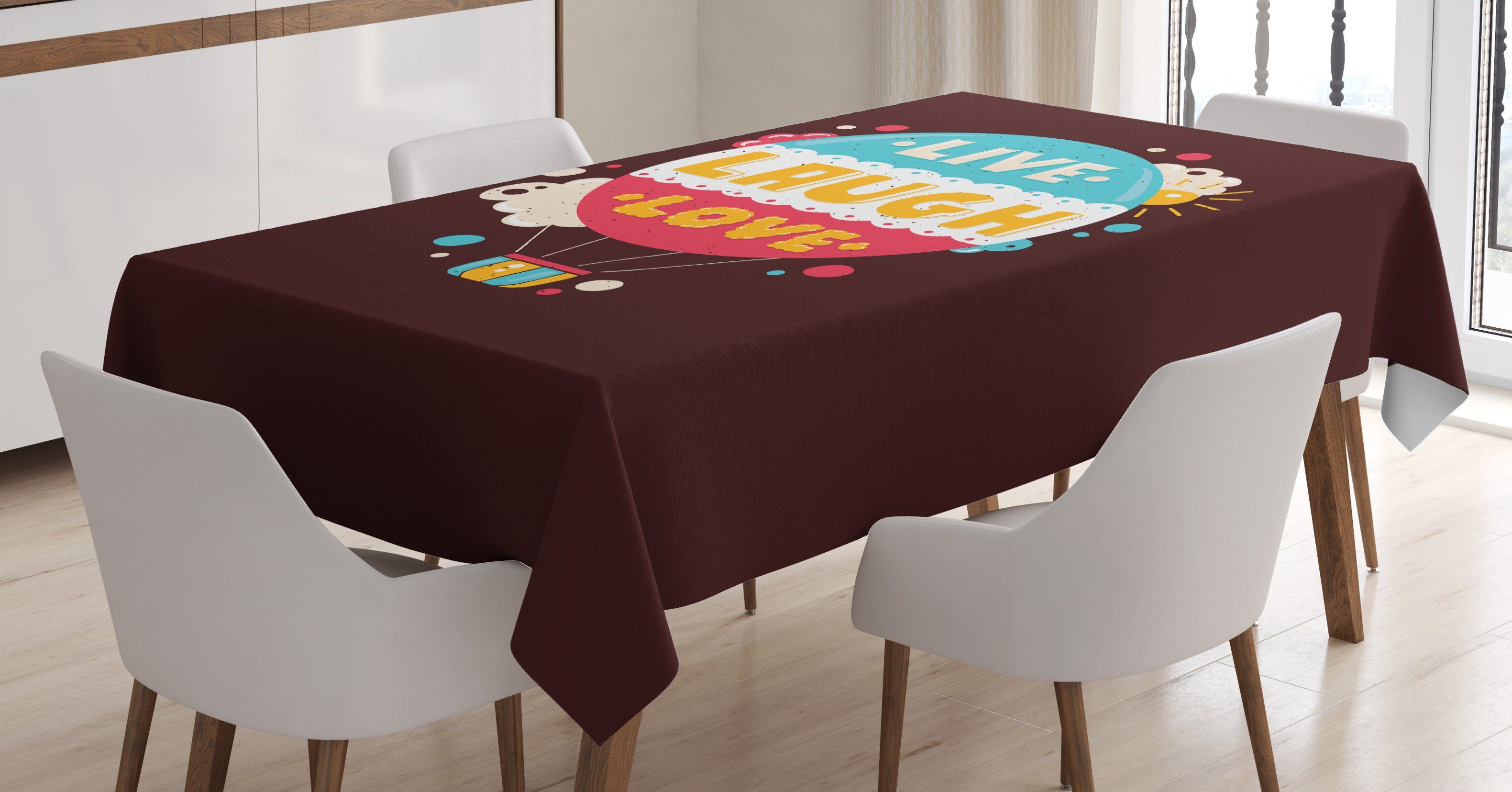 Abakuhaus Tischdecke Farbfest Waschbar Für den Außen Bereich geeignet Klare Farben, Liebe Luftballon Fröhlich Retro | Tischdecken