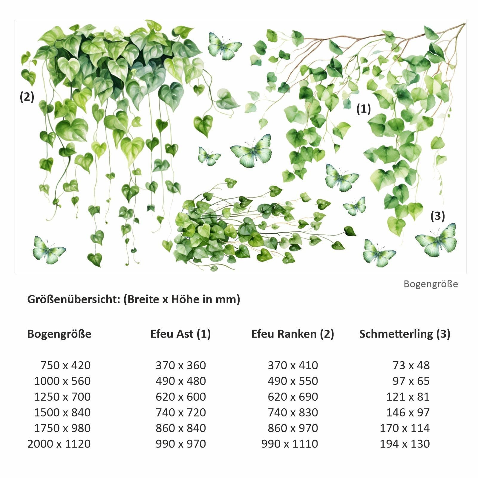 nikima Wandtattoo 260 Wandtattoo Efeu Ranken - Größe 750 x 420 mm (PVC-Folie), in 6 vers. Größen