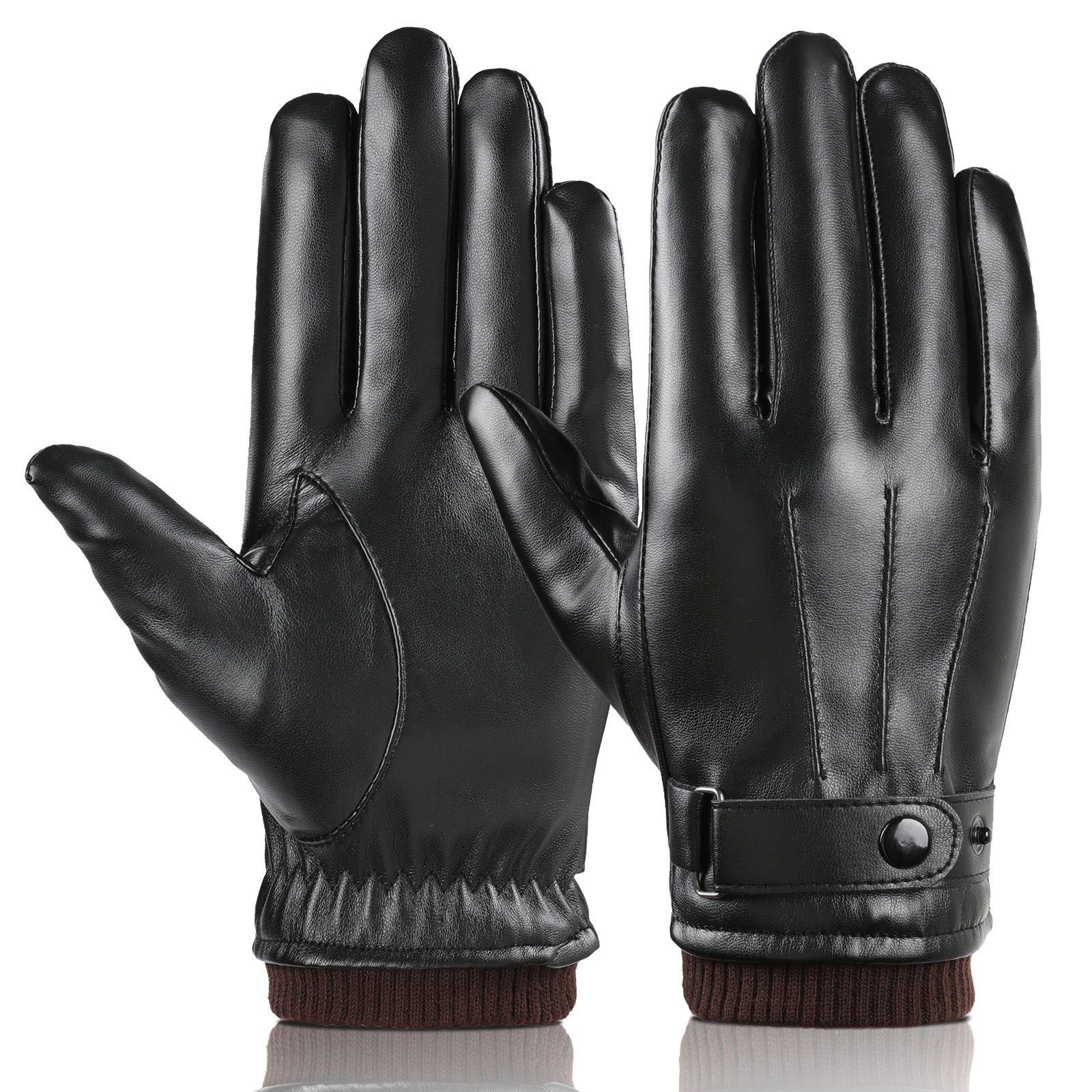 Sunicol Lederhandschuhe Winter-Lederhandschuhe Herren, Fell gefüttert,  Motorrad Handschuhe Touchscreen