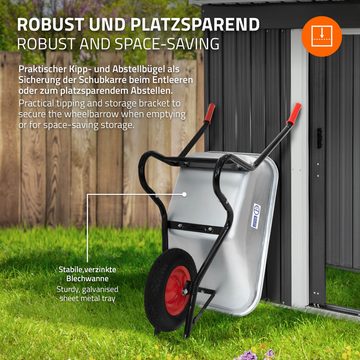 ECD Germany Schubkarre Transportkarre für Garten 100L mit Metallfelge, Gartenschubkarre Stahl Wanne Silber 143cmx59cmx65cm Arbeitskarre