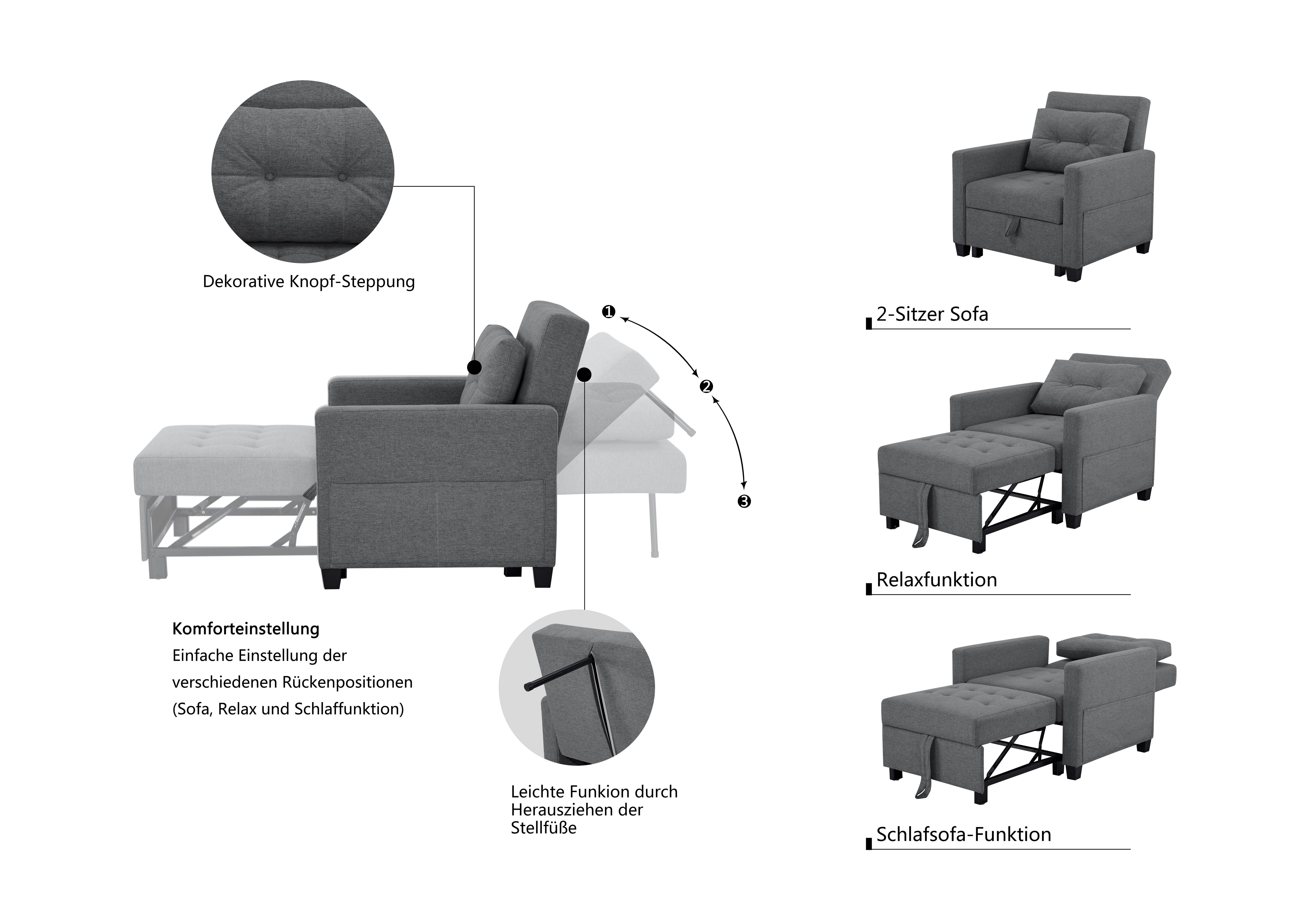 OTTO home Sessel TYLLI, 91 cm, wandelbar zum Gästebett, Schlafliege, klappbar, verstellbarer Rückenlehne, Klappmechanismus, Webstoff