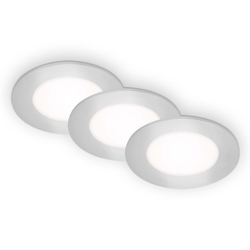 Briloner Leuchten LED Einbaustrahler 7057-434, LED fest integriert, 2700K - Extra-Warmweiß, 3er Set, ultraflach, IP65, Neutralweiß 4000K, chrom-matt, 3W ? 350 lm