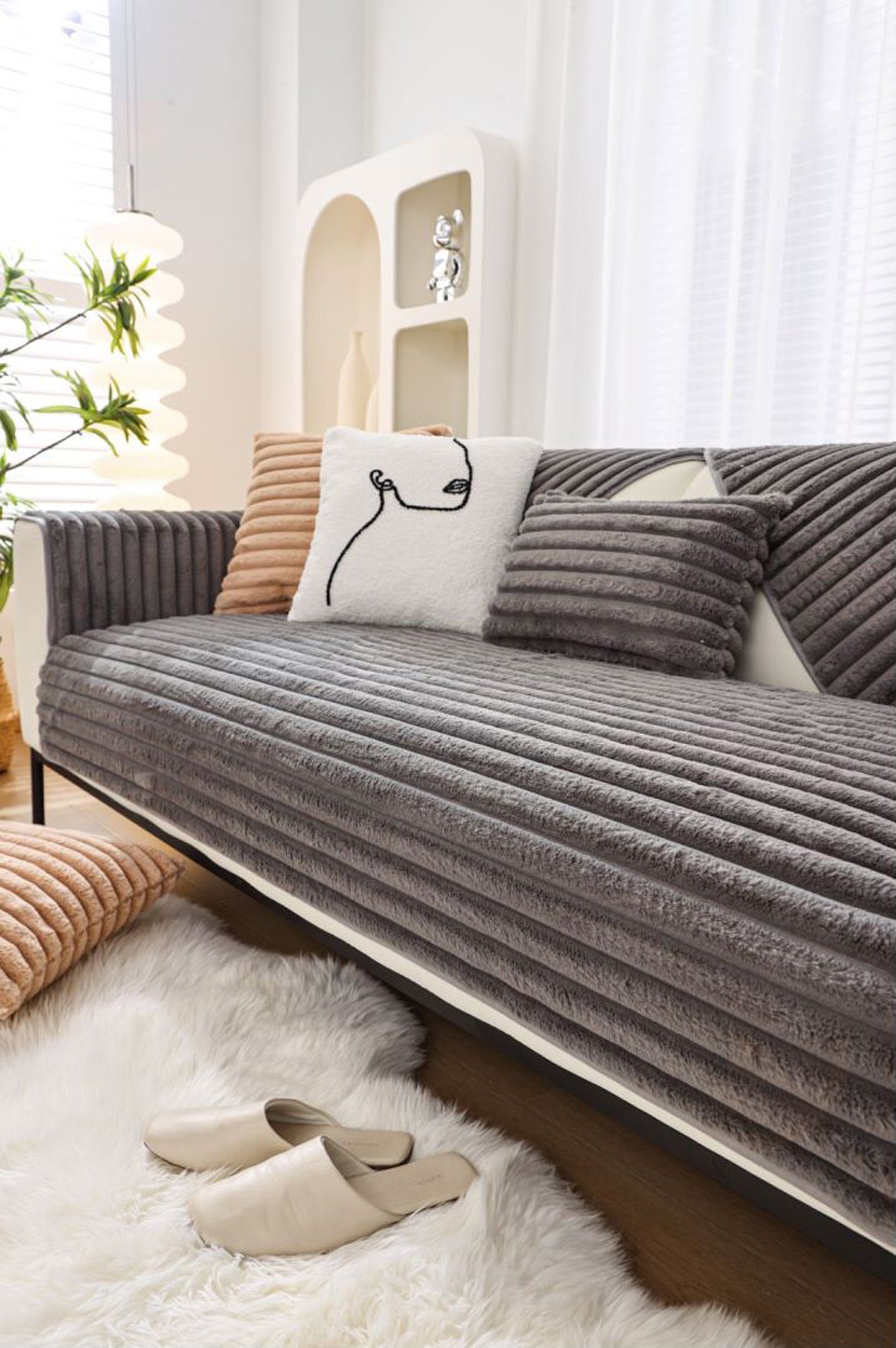 Coonoor Sofaschoner Sofahussen Hussen-Set Sofa Abdeckung Kissen Winter rutschfest, Sofaläufer