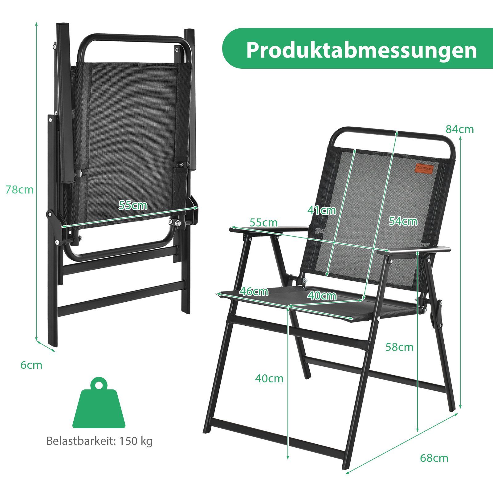 COSTWAY Gartenstuhl 4er Set Klappstühle (4 St), klappbar bis 150kg