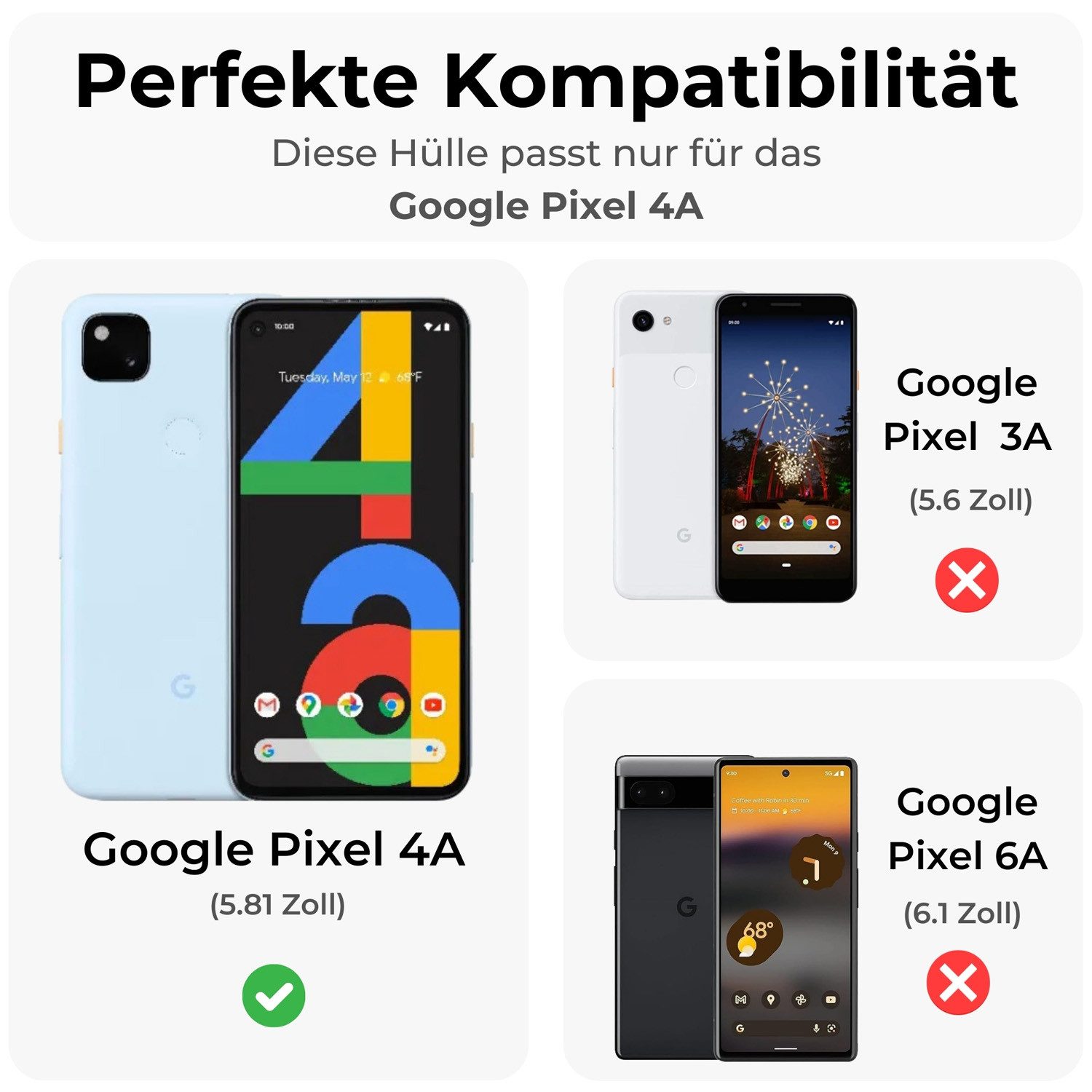 betterfon Handyhülle Handytasche für Google Pixel 4A Klapphülle Schwarz, 3 Kartenfächer, Magnetverschluss & Standfunktion im Lederlook