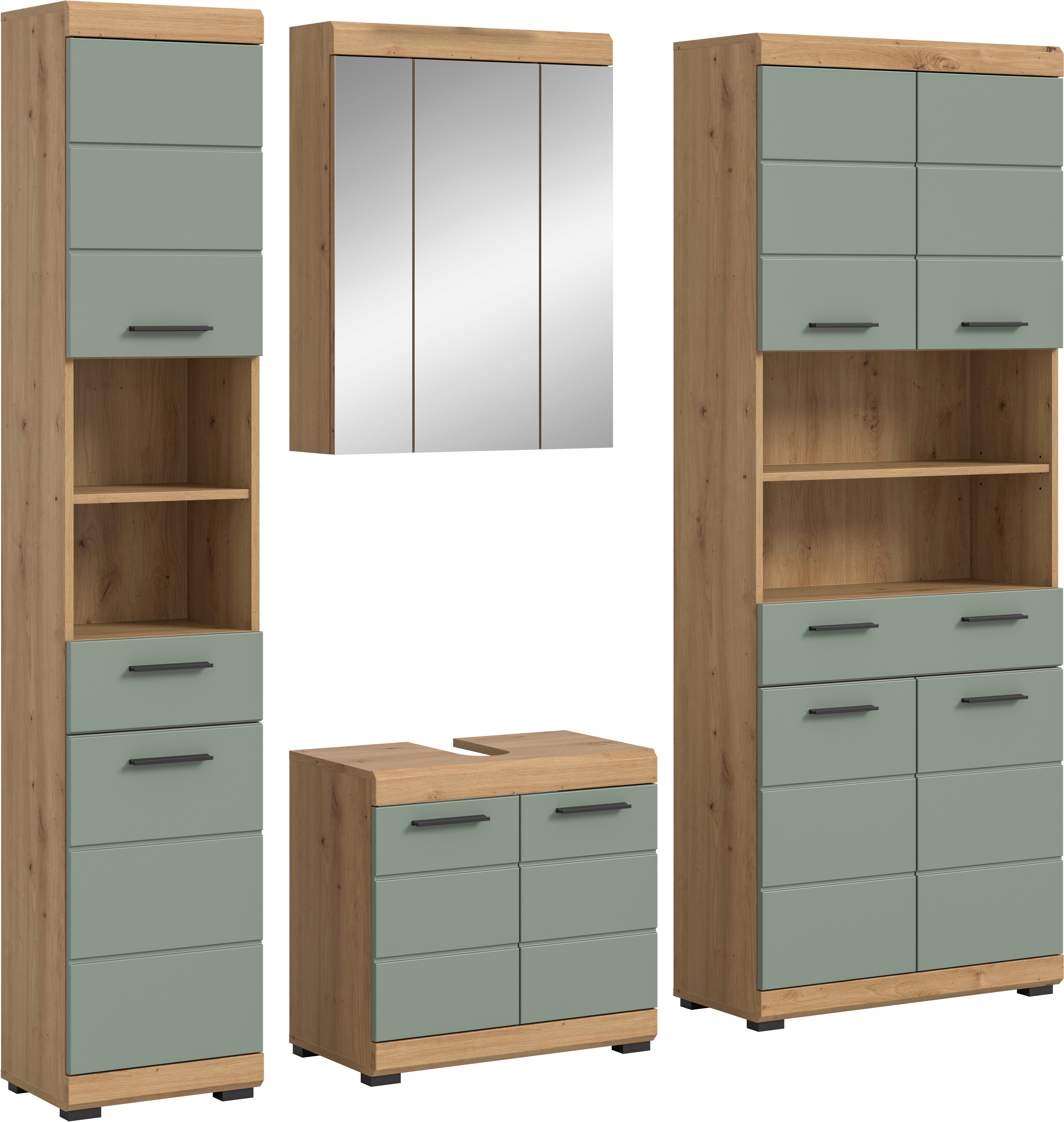 welltime Badmöbel-Set SIENA, 4 teilig, bestehend aus:, (Set, 4-St., TOPSELLER), Hochschrank schmal, WBU, Spiegelschrank, Hochschrank breit