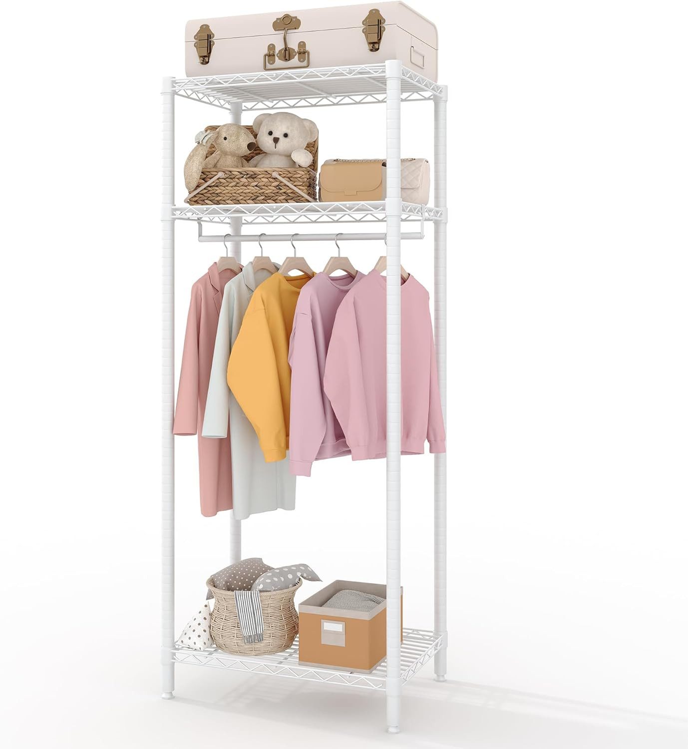 GarveeMore Kleiderständer 3-Stöckige Freistehender Garderobenständer, Kleiderschrank, 310kg, 60x40x180cm Stabile Kleiderschrank für Schlafzimmer, Waschküche