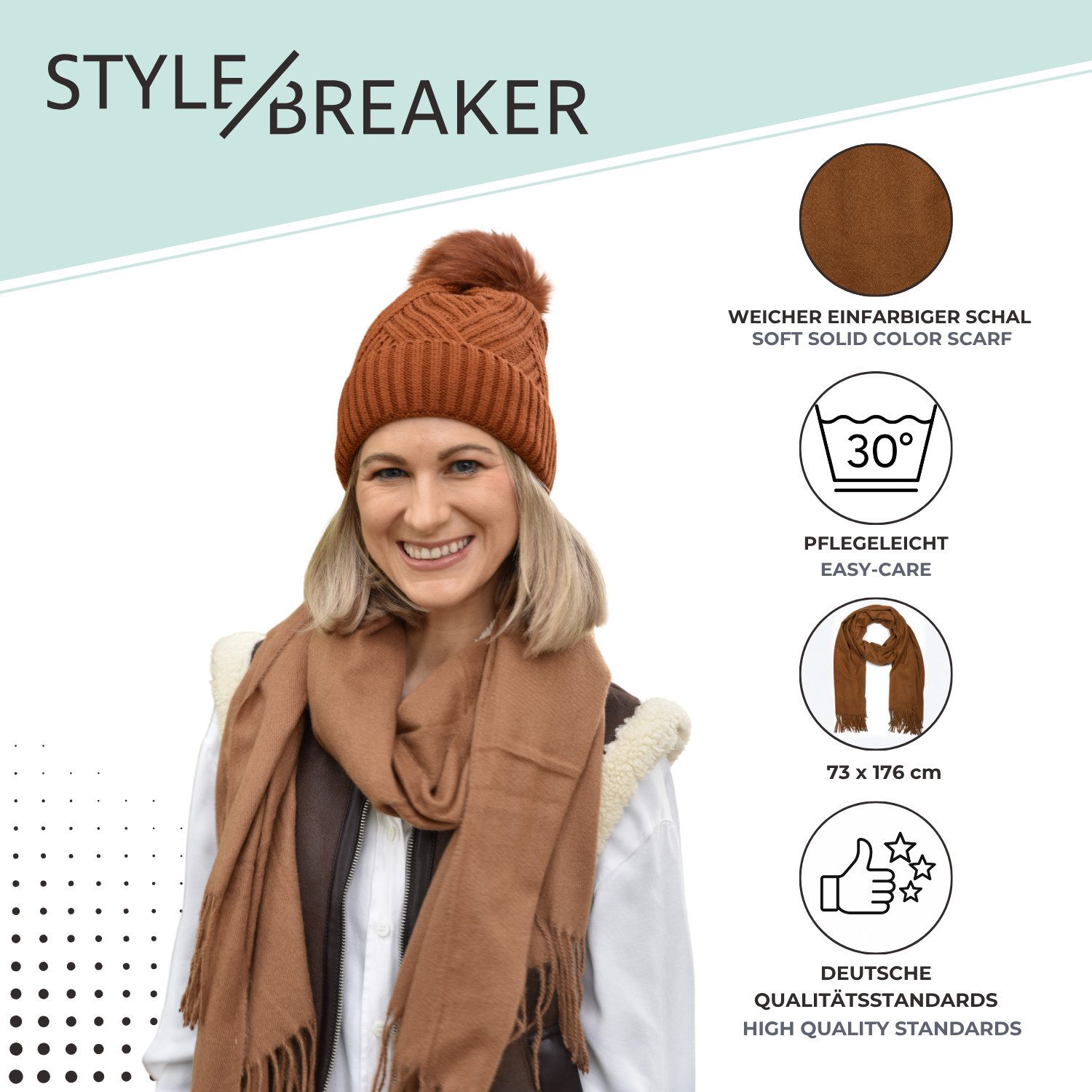 styleBREAKER Modeschal Weicher Schal Uni mit Fransen, (1-St) – Bild 3 von 5