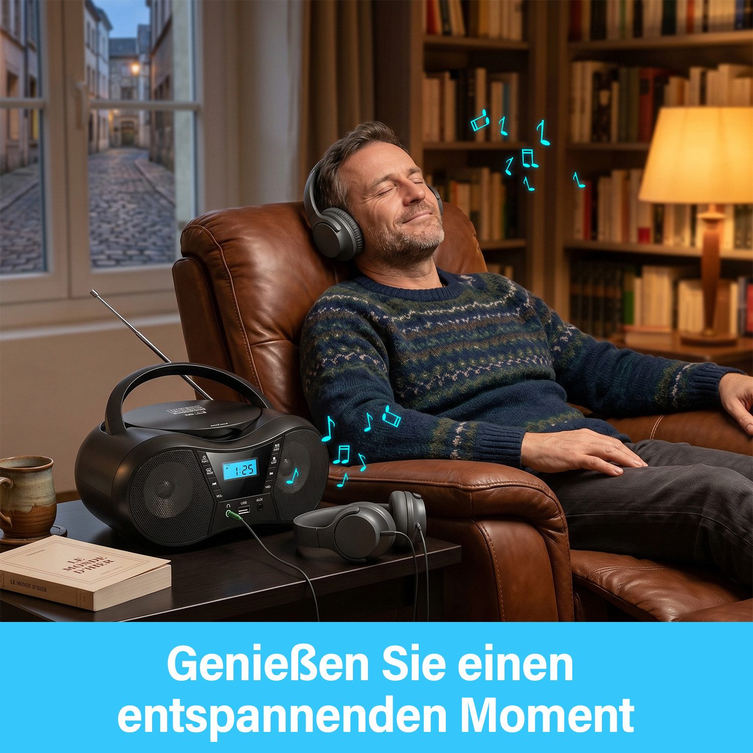 AKKEE tragbarer CD-Player mit UKW Radio, Mit LCD-Display CD-Player (Bluetooth, USB & AUX, CD/FM)