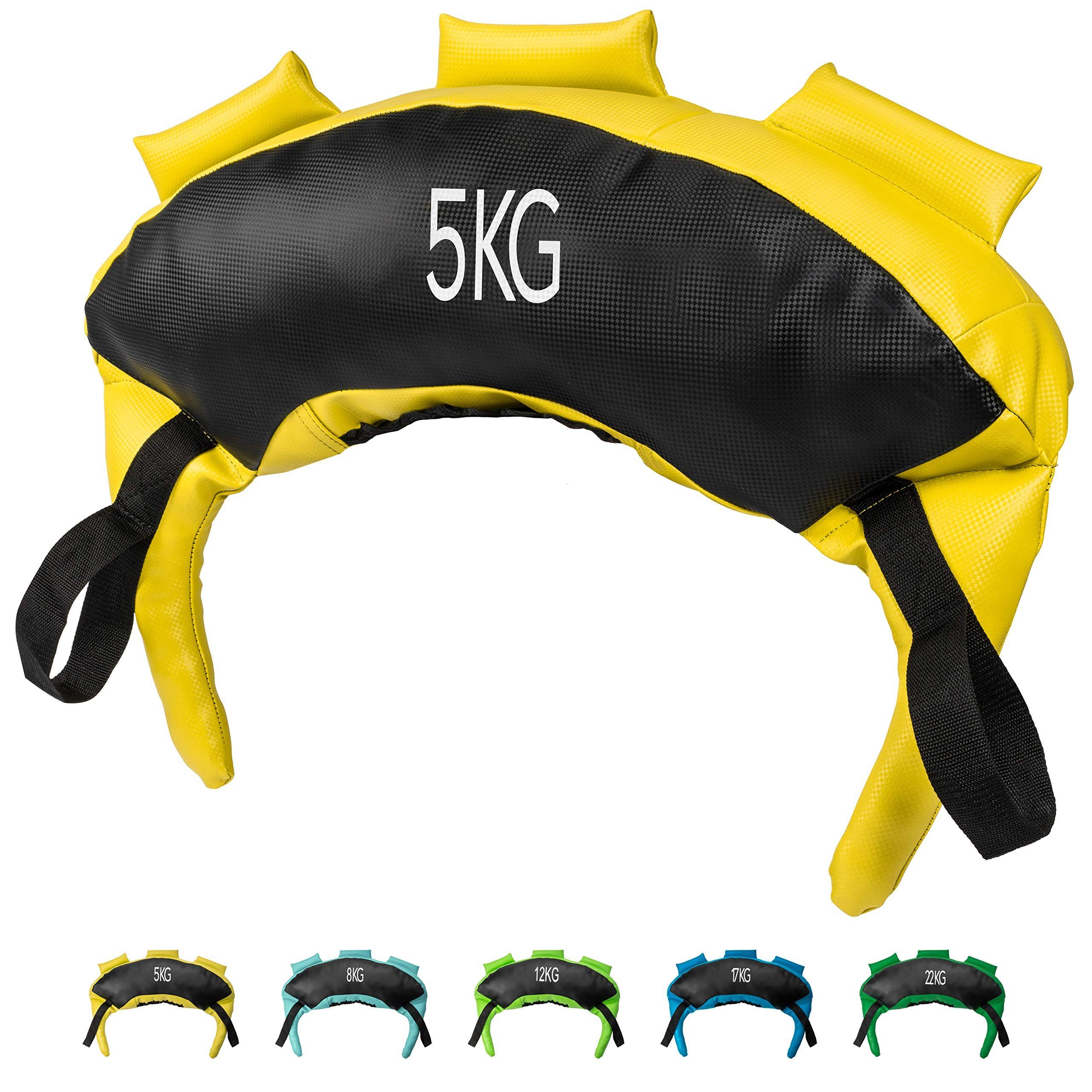 POWRX Gewichtssack Gewichtsbag I 5-22 kg I Kunstleder f. Functional Fitness, 5 Kg Schwarz/Gelb Schwarz/ Gelb