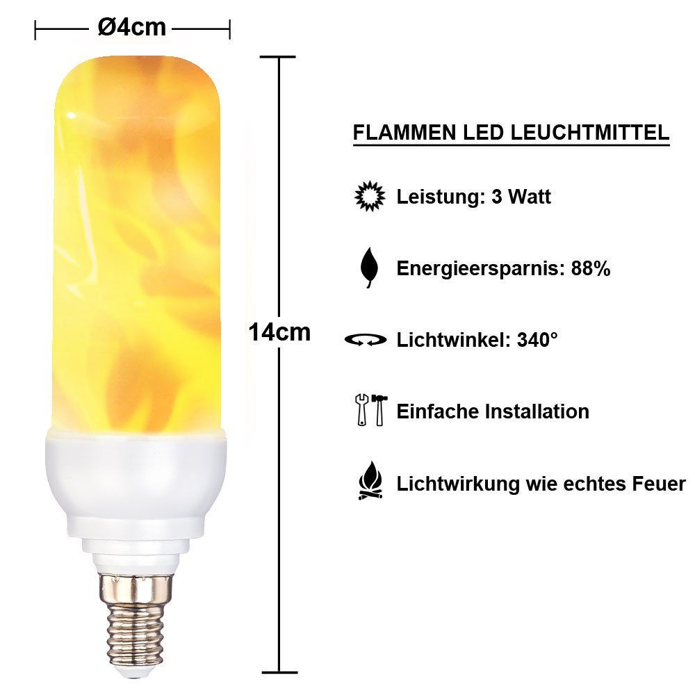 Leuchte Flammen LED-Leuchtmittel, Feuer Effekt Flacker Lampe LED E14 Globo Leuchtmittel