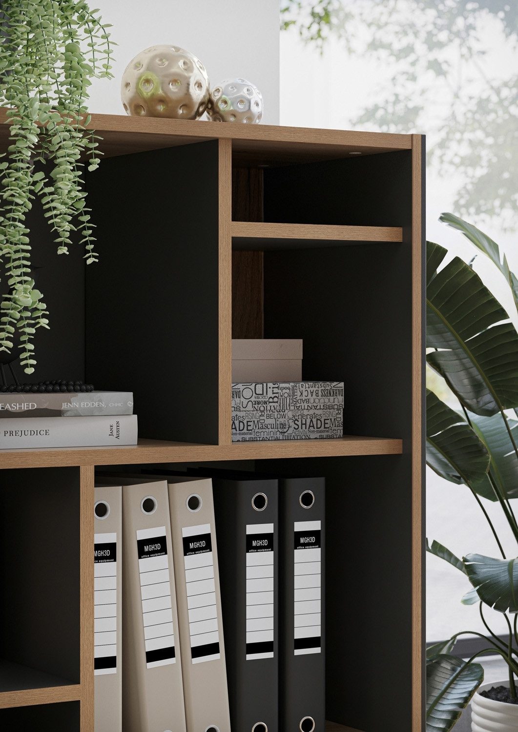 Vito Regalelement Facheinsätze 5er Set PODIUM, Graphit Dekor, Navarra Eiche Dekor, B 27 cm x H 37 cm