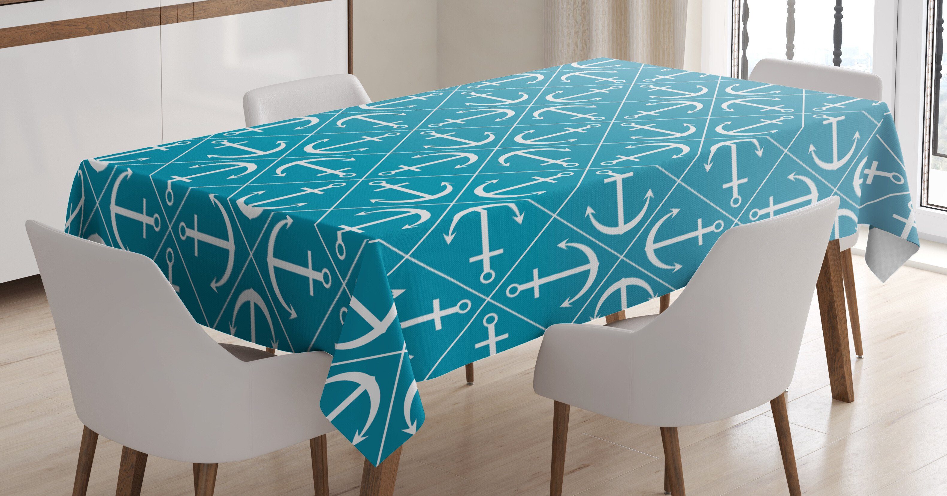 Abakuhaus Tischdecke Farbfest Waschbar Für den Außen Bereich geeignet Klare Farben, Blau und weiß Anker Wasser | Tischdecken