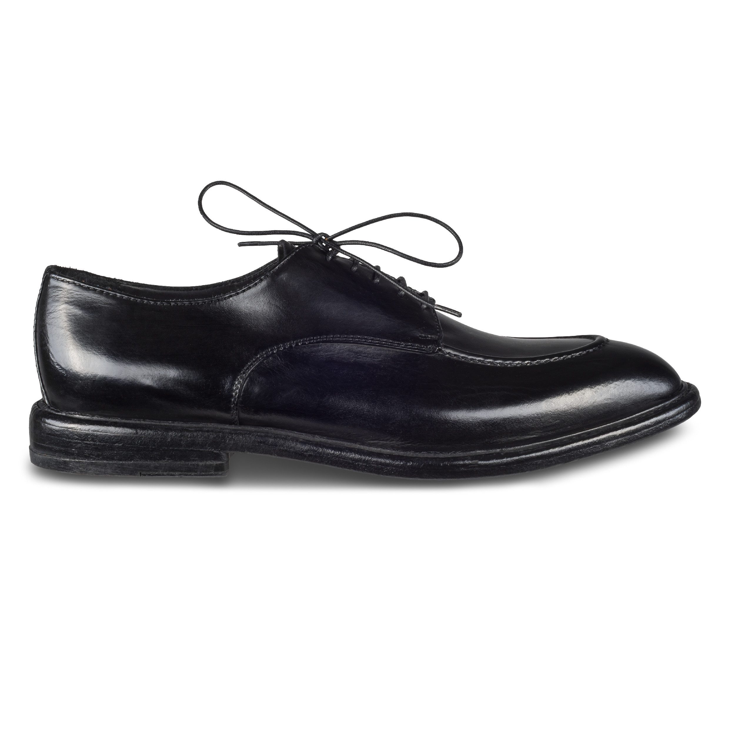 LEMARGO Herren Schnürschuh schwarz, Kalbsleder stonewashed, IW07A Schnürschuh Handgefertigt in Italien