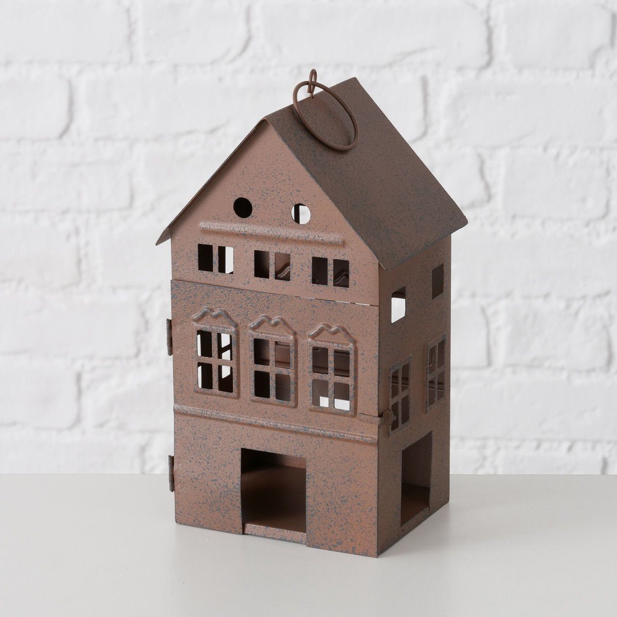 Spetebo Kerzenlaterne Haus Laterne 3er Set 35/21/13 cm Edel Rost Optik (Set, 3 St., 3-teilig), Deko Lampion Außen Innen - Kerzenhalter Windlicht dunkelbraun