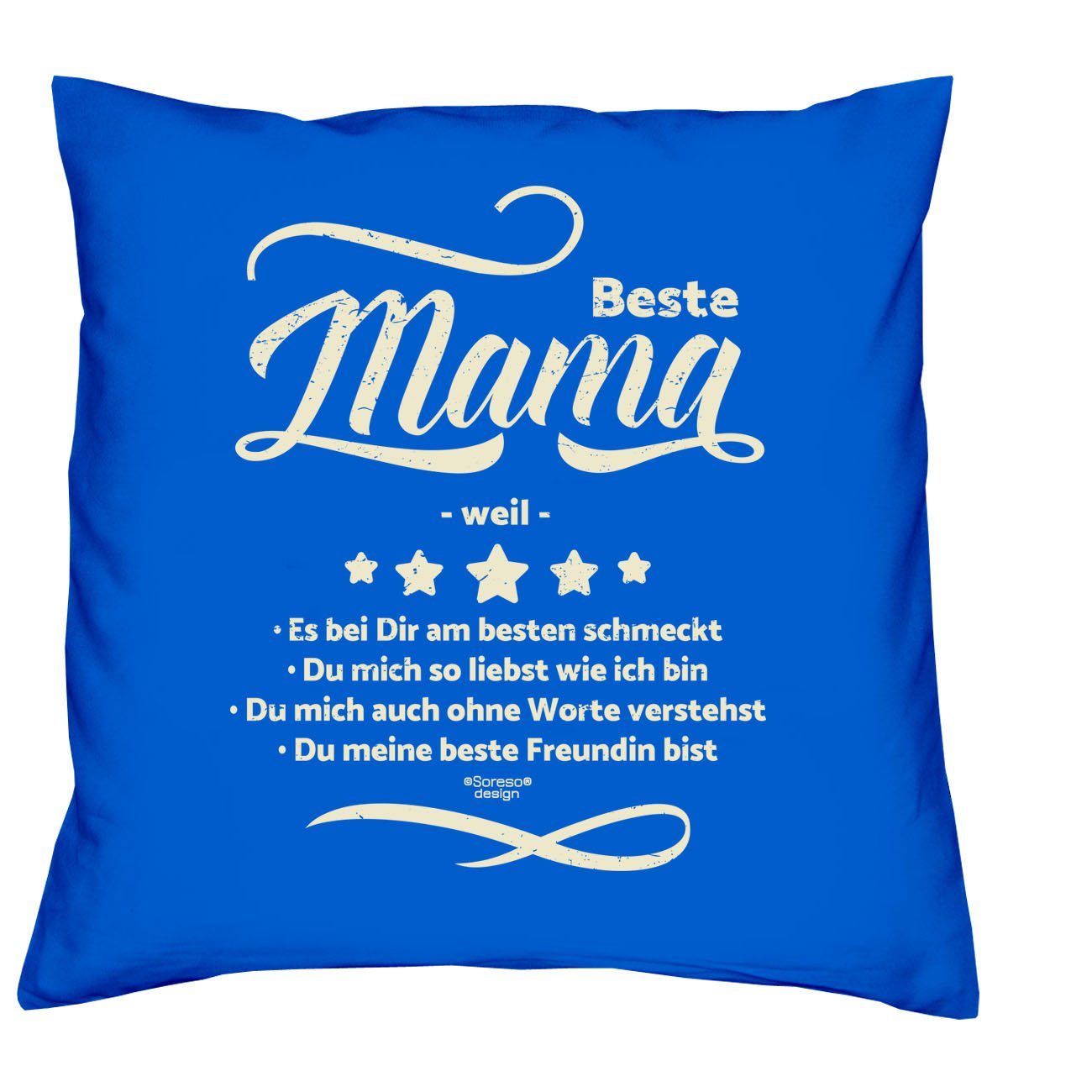 Soreso® Dekokissen Kissen Beste Mama weil & Urkunde, Geschenke Weihnachten Geburtstag Muttertag royal-blau