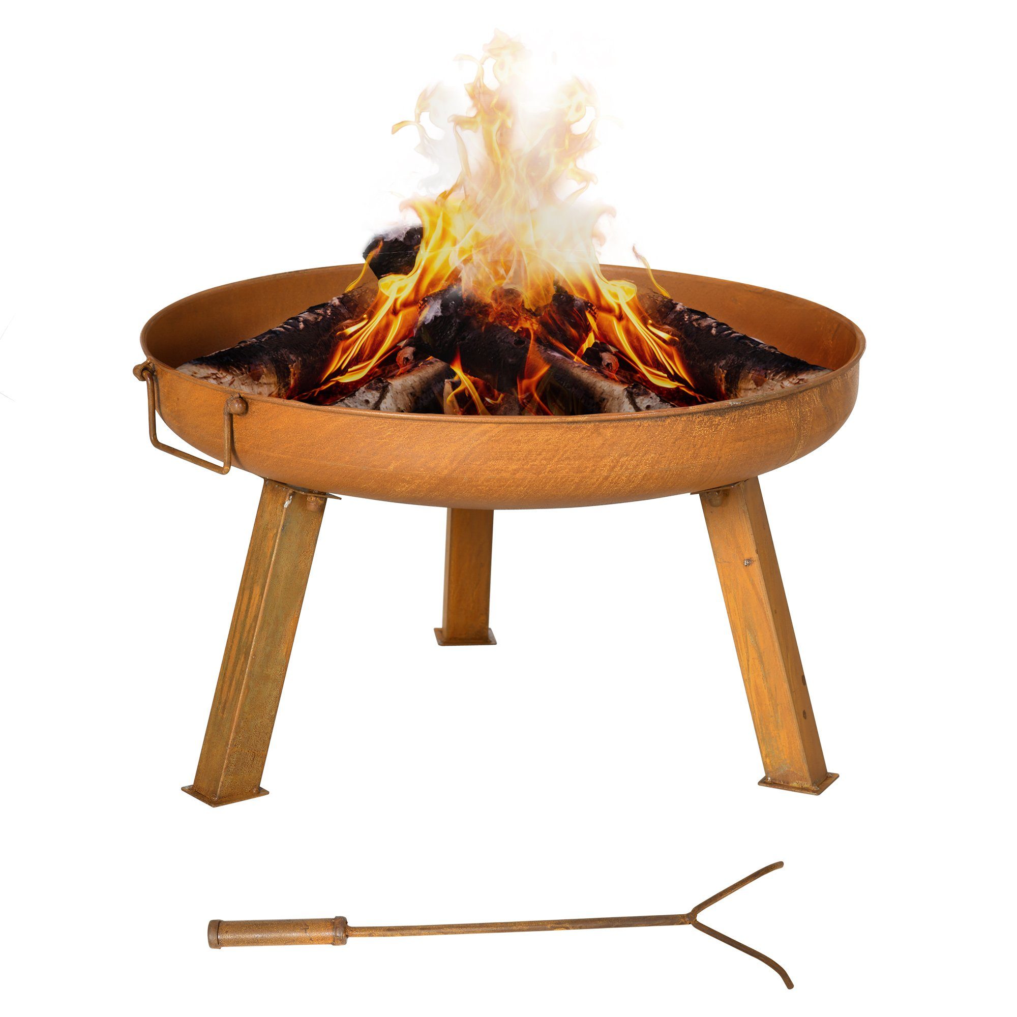 Outsunny Holzkohlegrill Feuerschale mit Schürhaken, Eisen, Set, Feuerstelle,  BxTxH: 71x60x36 cm