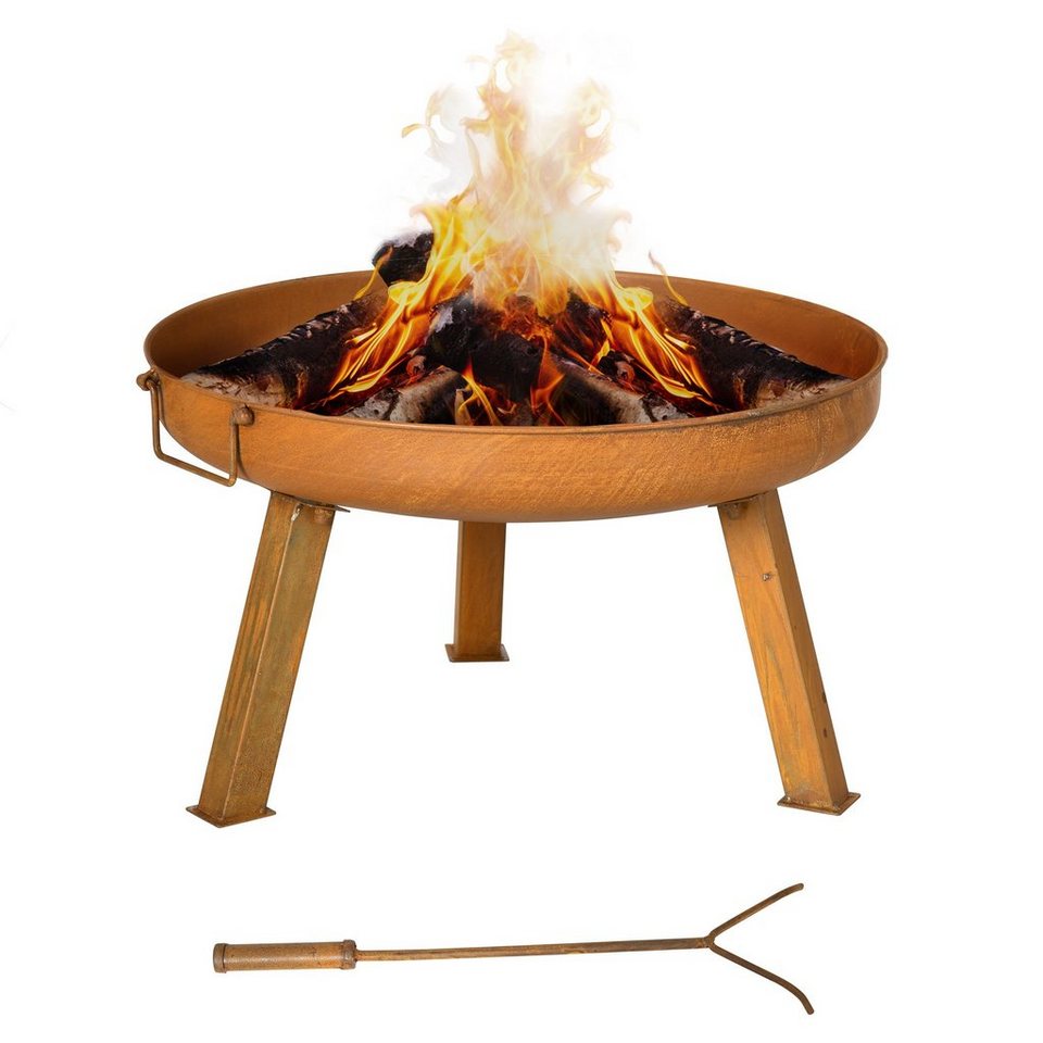 Outsunny Holzkohlegrill Feuerschale mit Schürhaken, Eisen, Set, Feuerstelle,  BxTxH: 71x60x36 cm