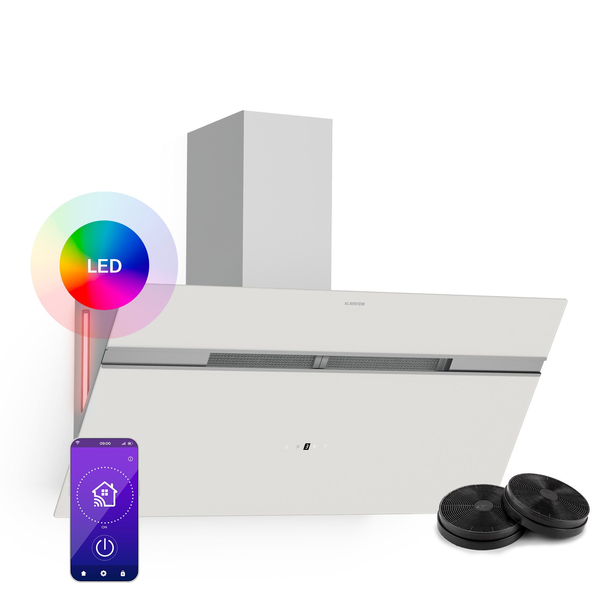 Klarstein Deckenhaube Alina Alina, kopffrei Dunstabzugshaube Umluft Abluft LED Touch App 90cm