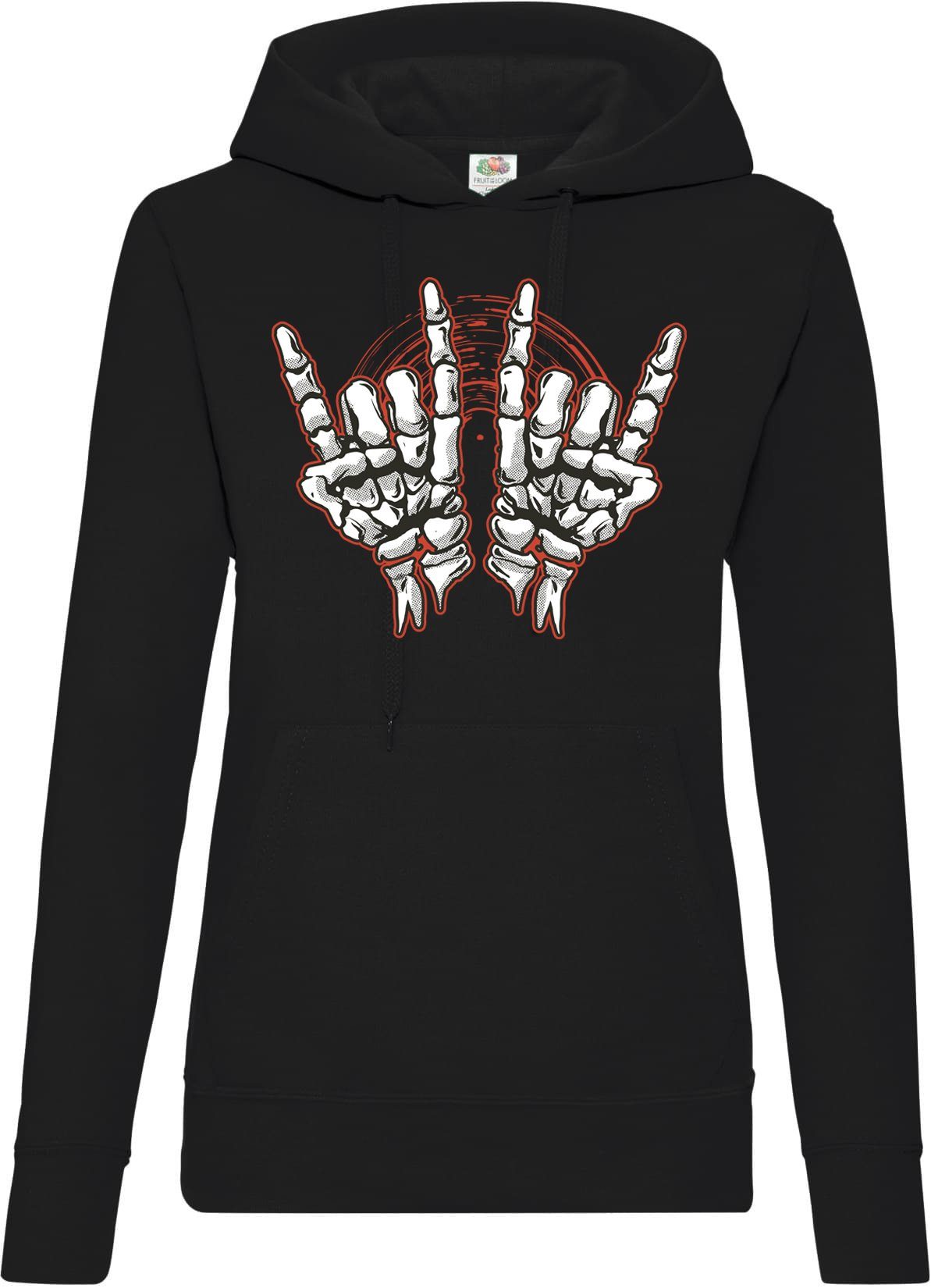 Youth Designz Kapuzenpullover Skelett Hand Rock'n'Roll Damen Hoodie Pullover Horror im Fun-Look mit Trendigem Frontdruck